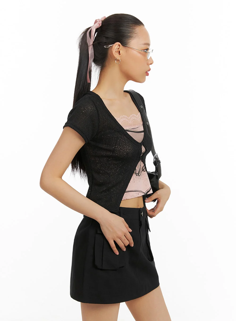 Deep U-Neck Short Sleeve Cardigan IA417 - Image 6