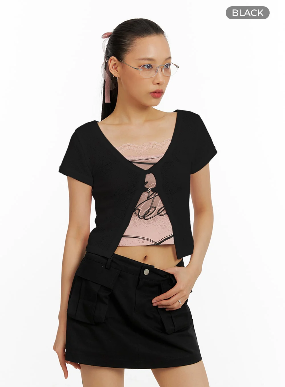 Deep U-Neck Short Sleeve Cardigan IA417 - Image 9