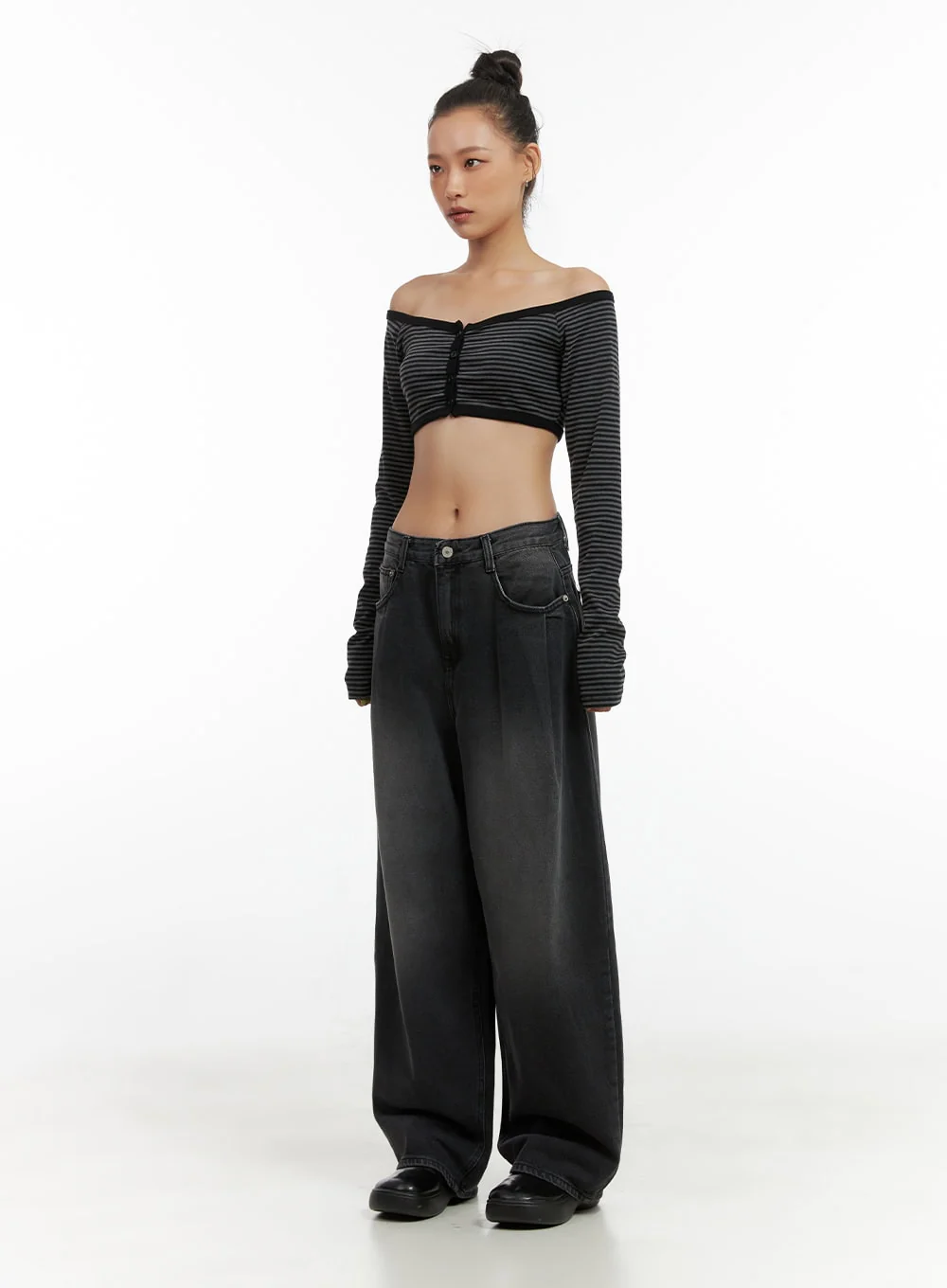 Delilah Pin-Tuck Washed Denim Baggy Jeans CO424 - Image 4