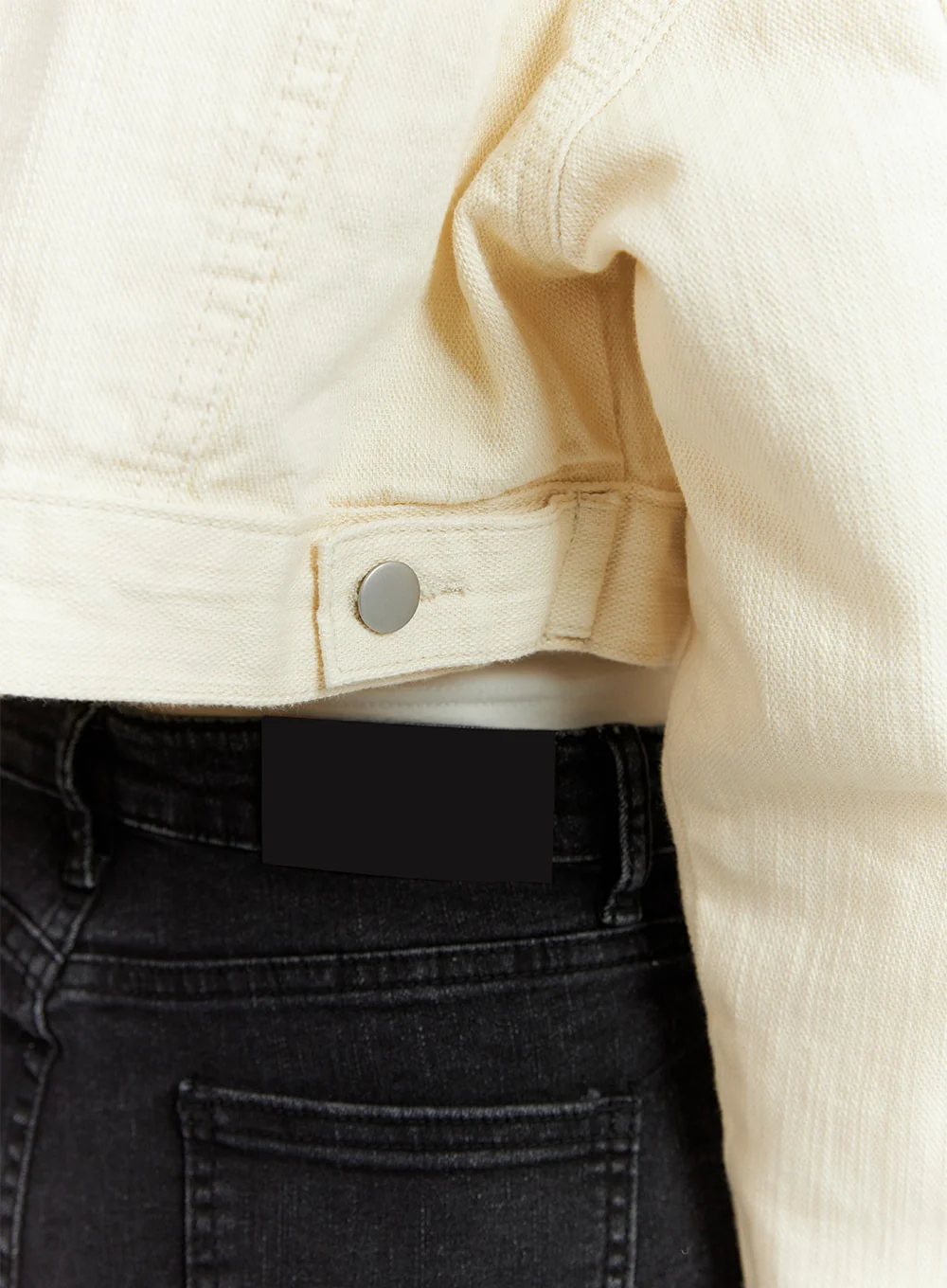 Denim Collar Solid Button Crop Jacket OM411 - Image 7