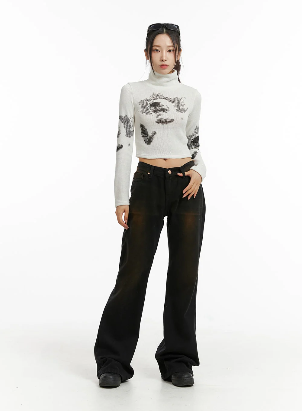 Denim Mid Waist Flared Jeans CJ409 - Image 3
