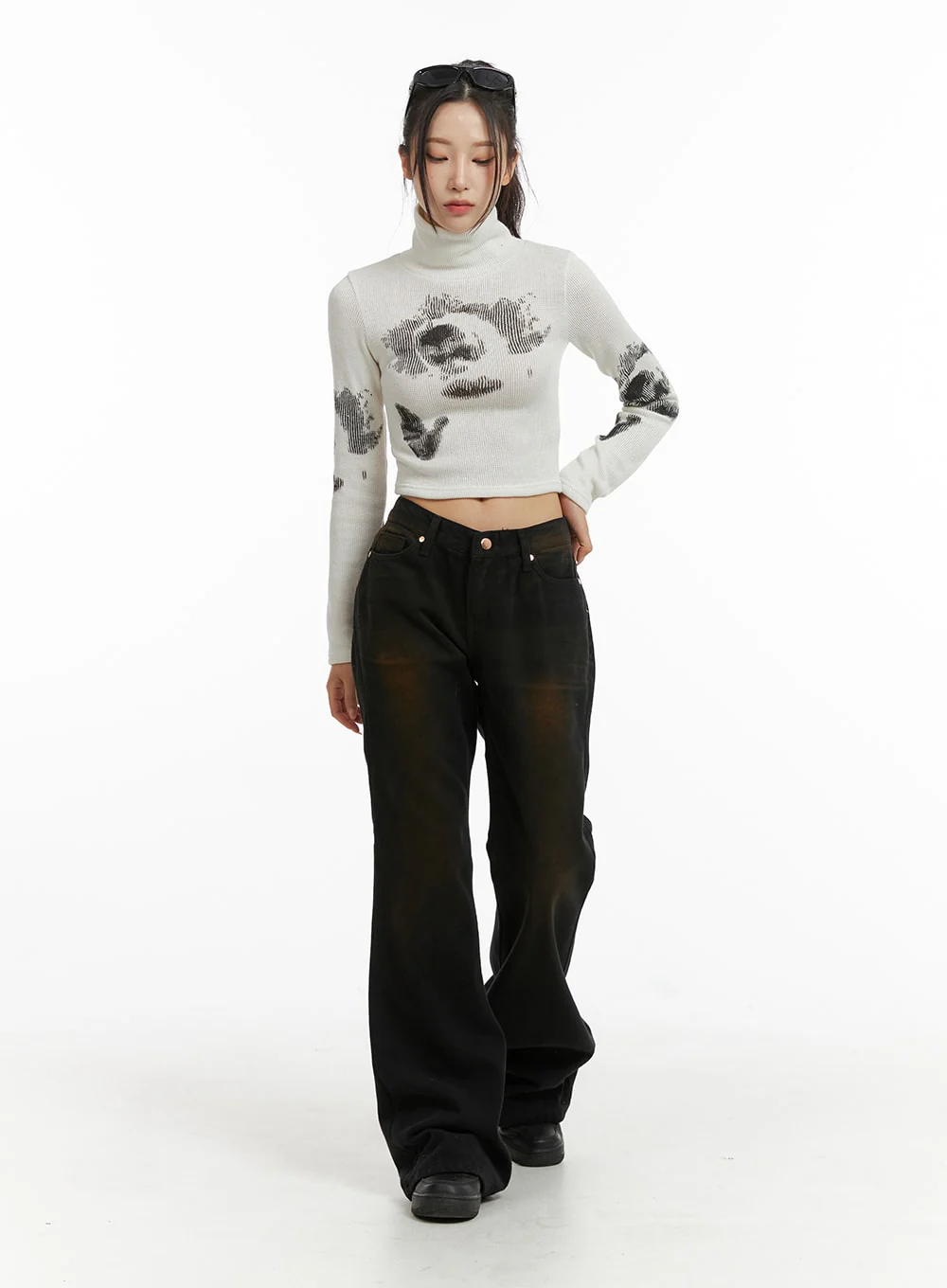 Denim Mid Waist Flared Jeans CJ409 - Image 4