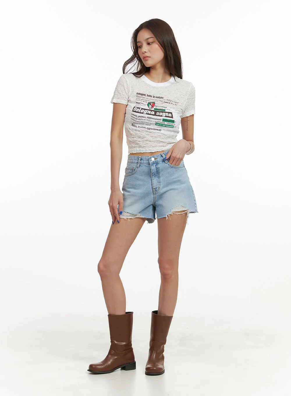 Denim Raw Hem Shorts CY423 - Image 2