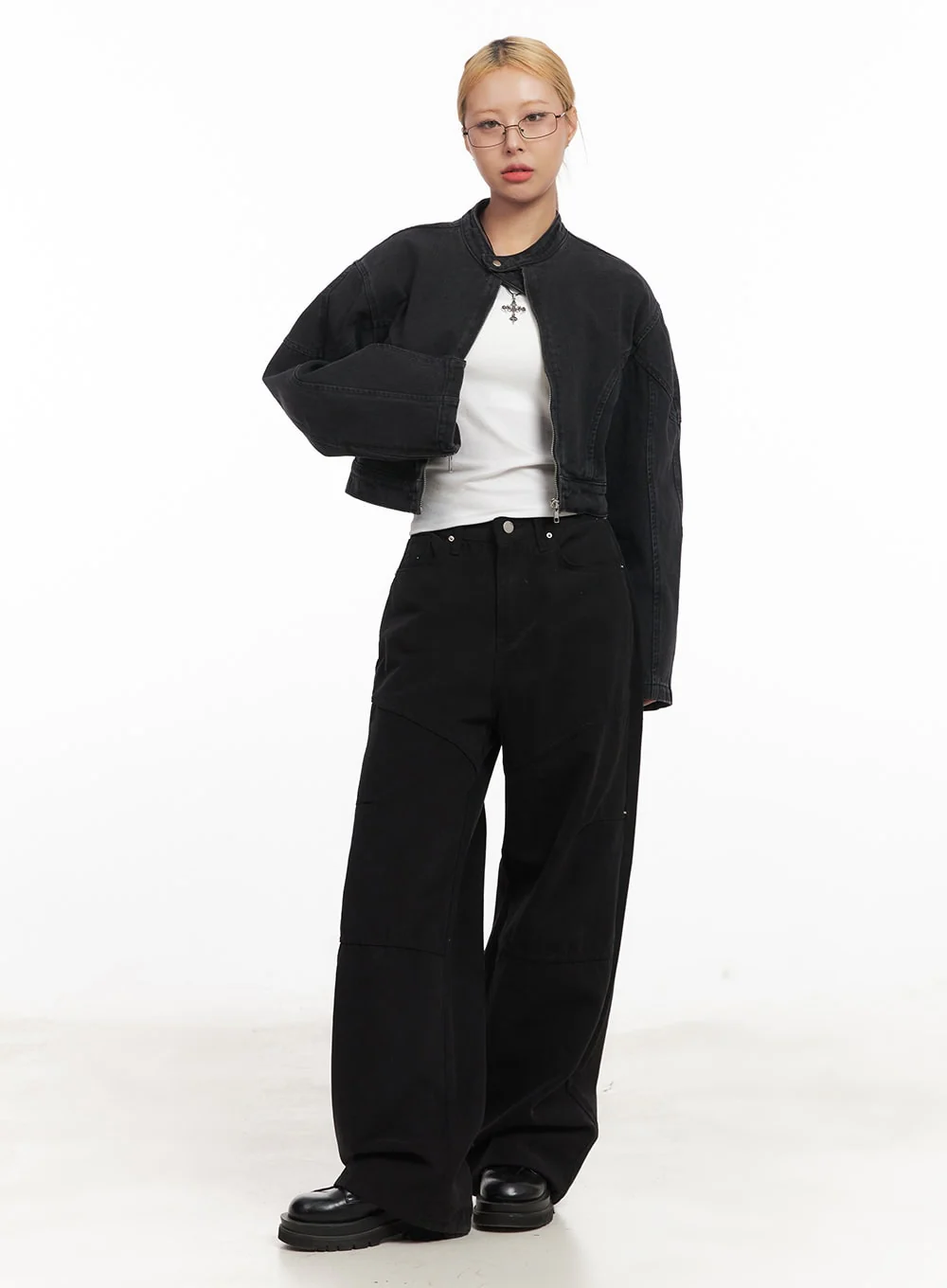 Denim Zip-Up Crop Jacket CM506 - Image 2