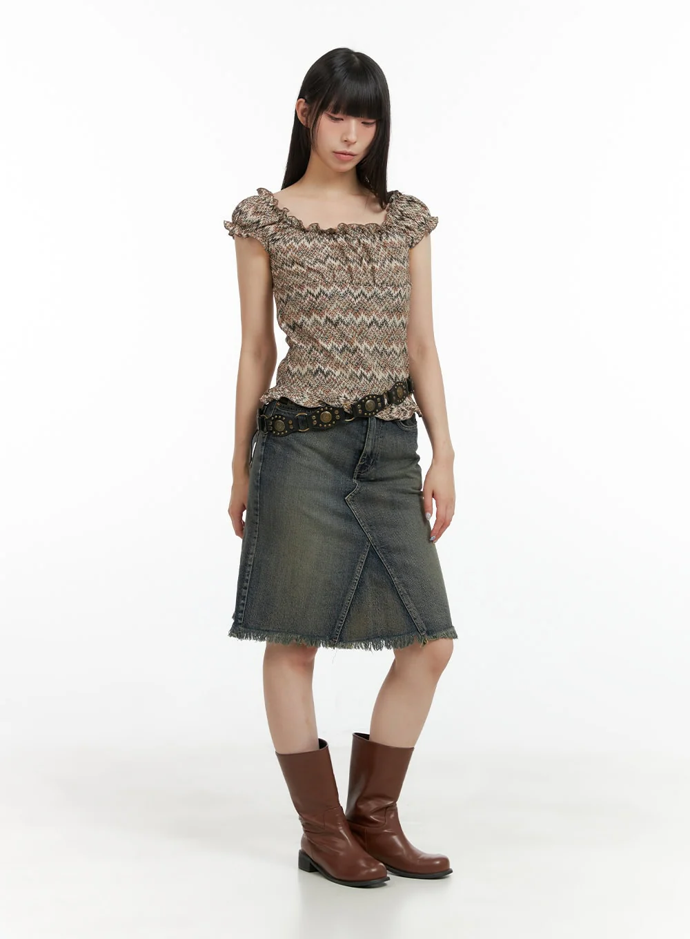 Destroyed Hem Denim Midi Skirt CL422 - Image 2
