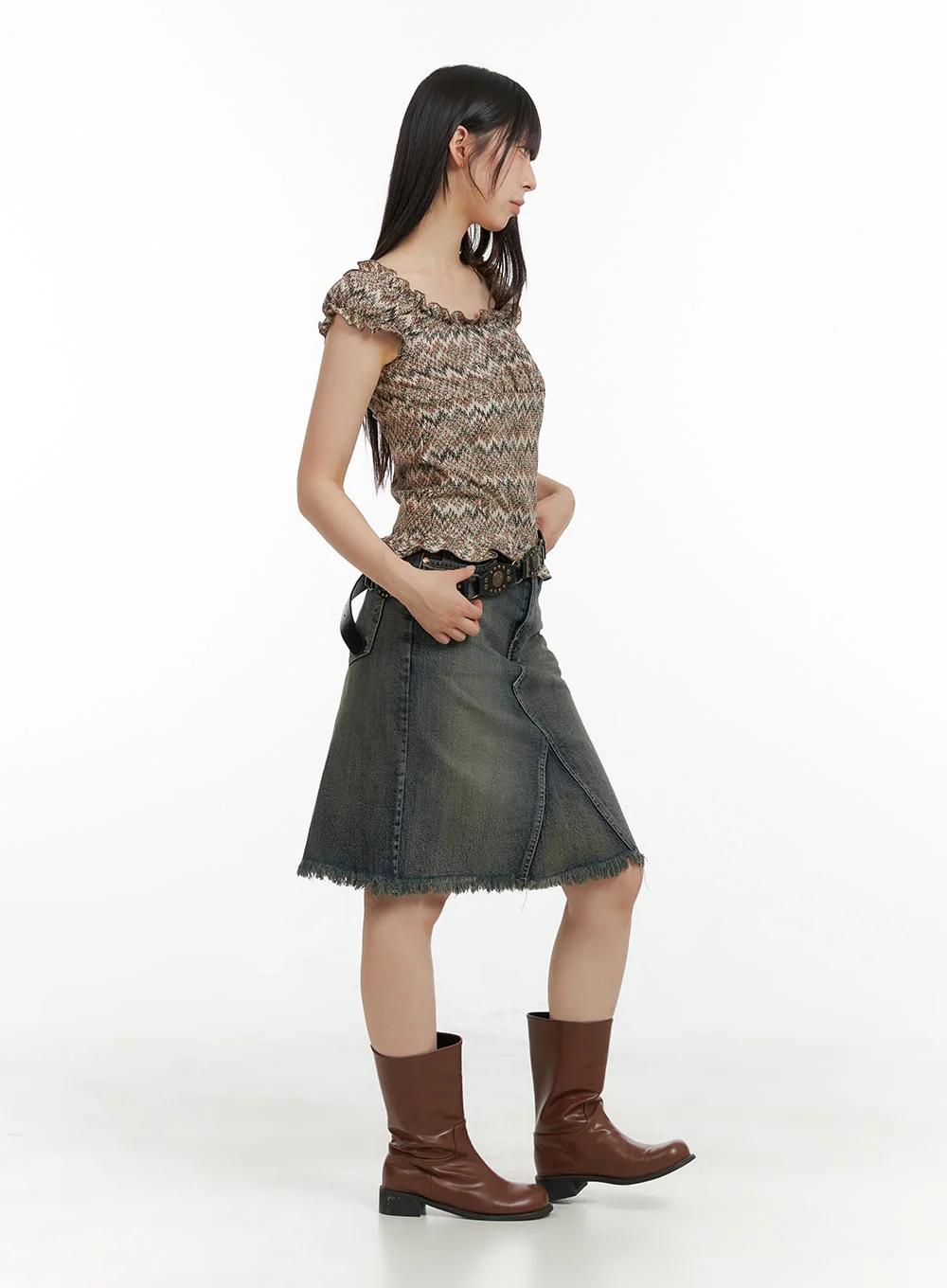 Destroyed Hem Denim Midi Skirt CL422 - Image 3