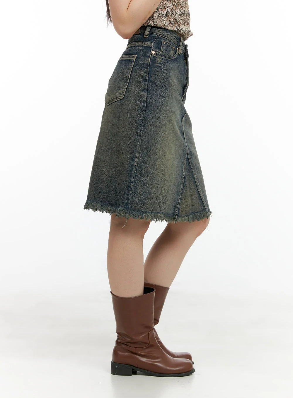 Destroyed Hem Denim Midi Skirt CL422 - Image 4