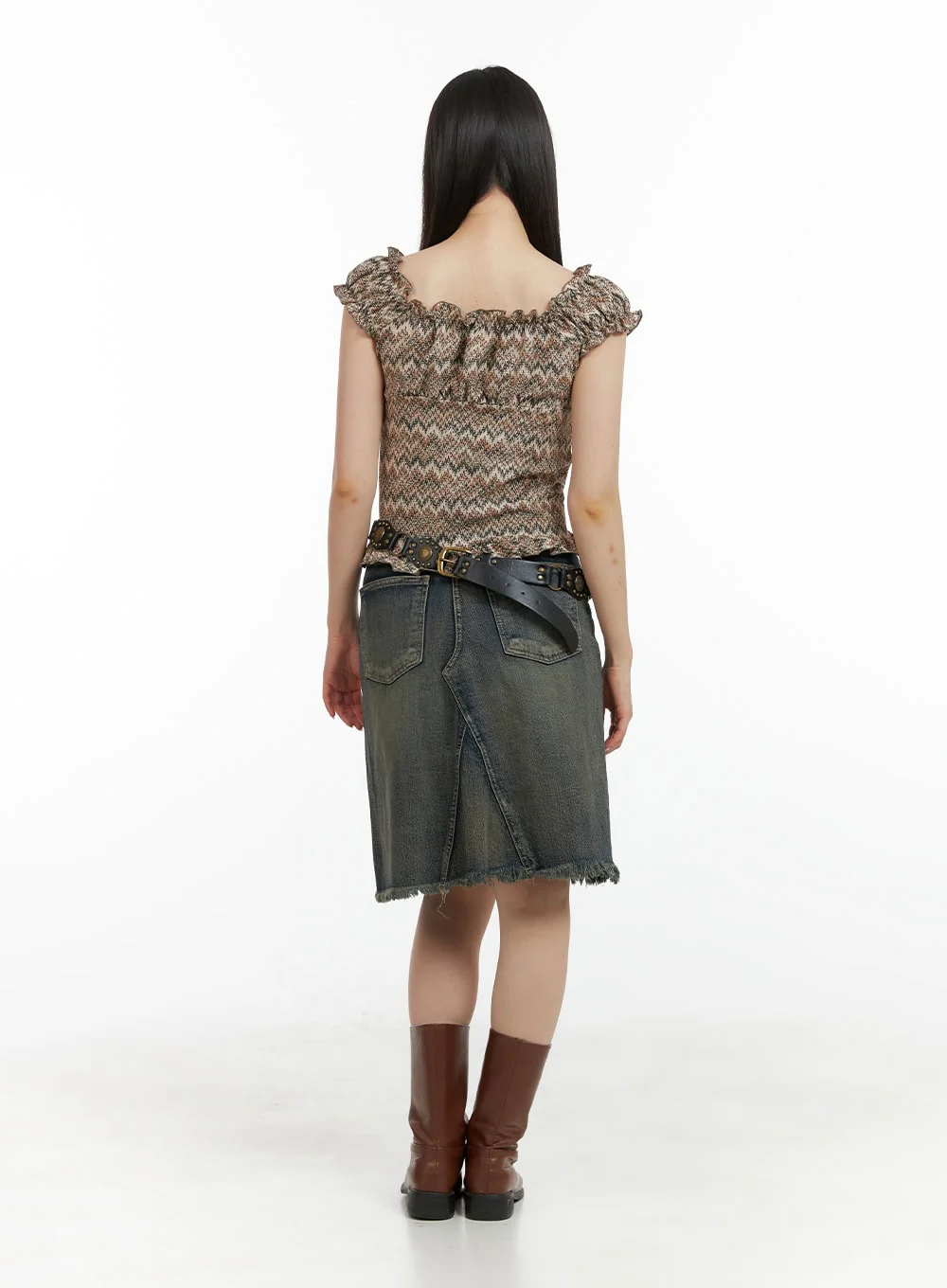 Destroyed Hem Denim Midi Skirt CL422 - Image 5