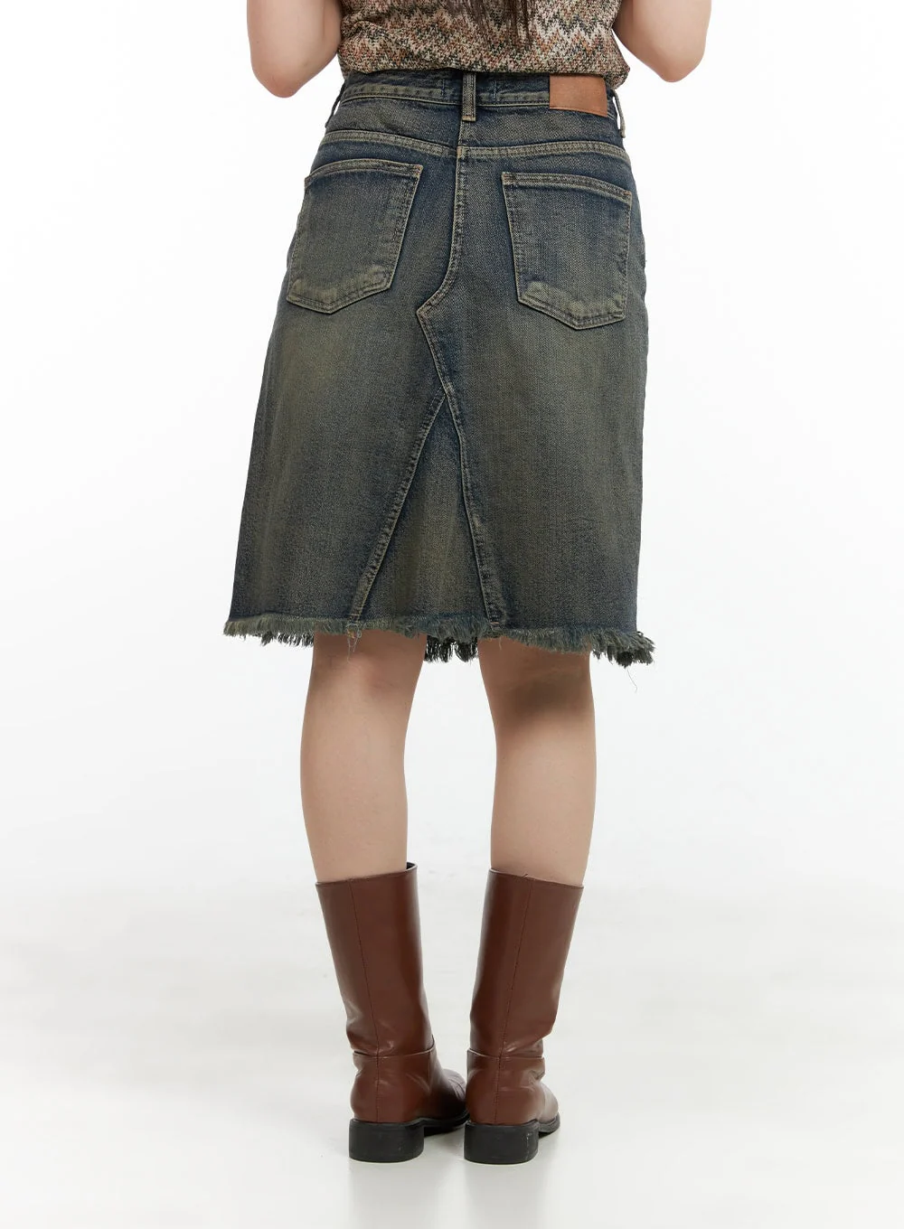 Destroyed Hem Denim Midi Skirt CL422 - Image 6
