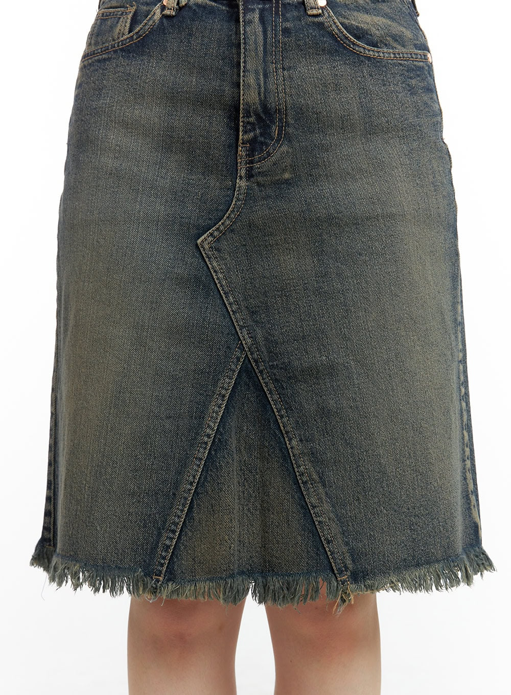 Destroyed Hem Denim Midi Skirt CL422 - Image 7