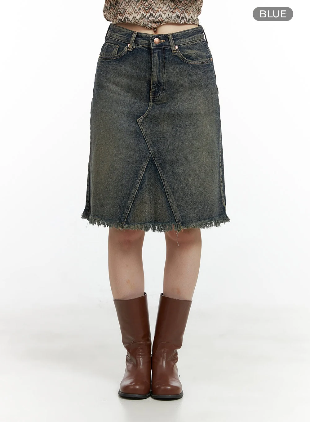 Destroyed Hem Denim Midi Skirt CL422 - Image 8
