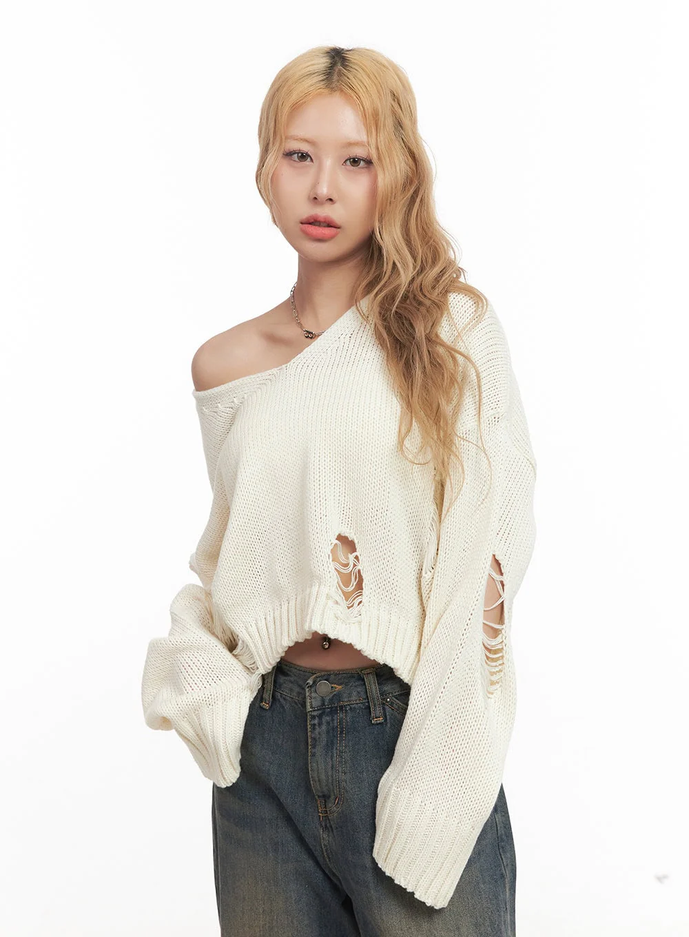 Destroyed Oversized Crop Sweater CM505 - Image 10