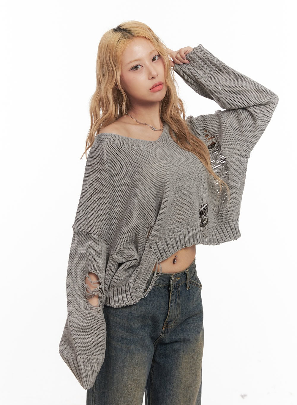 Destroyed Oversized Crop Sweater CM505 - Image 11