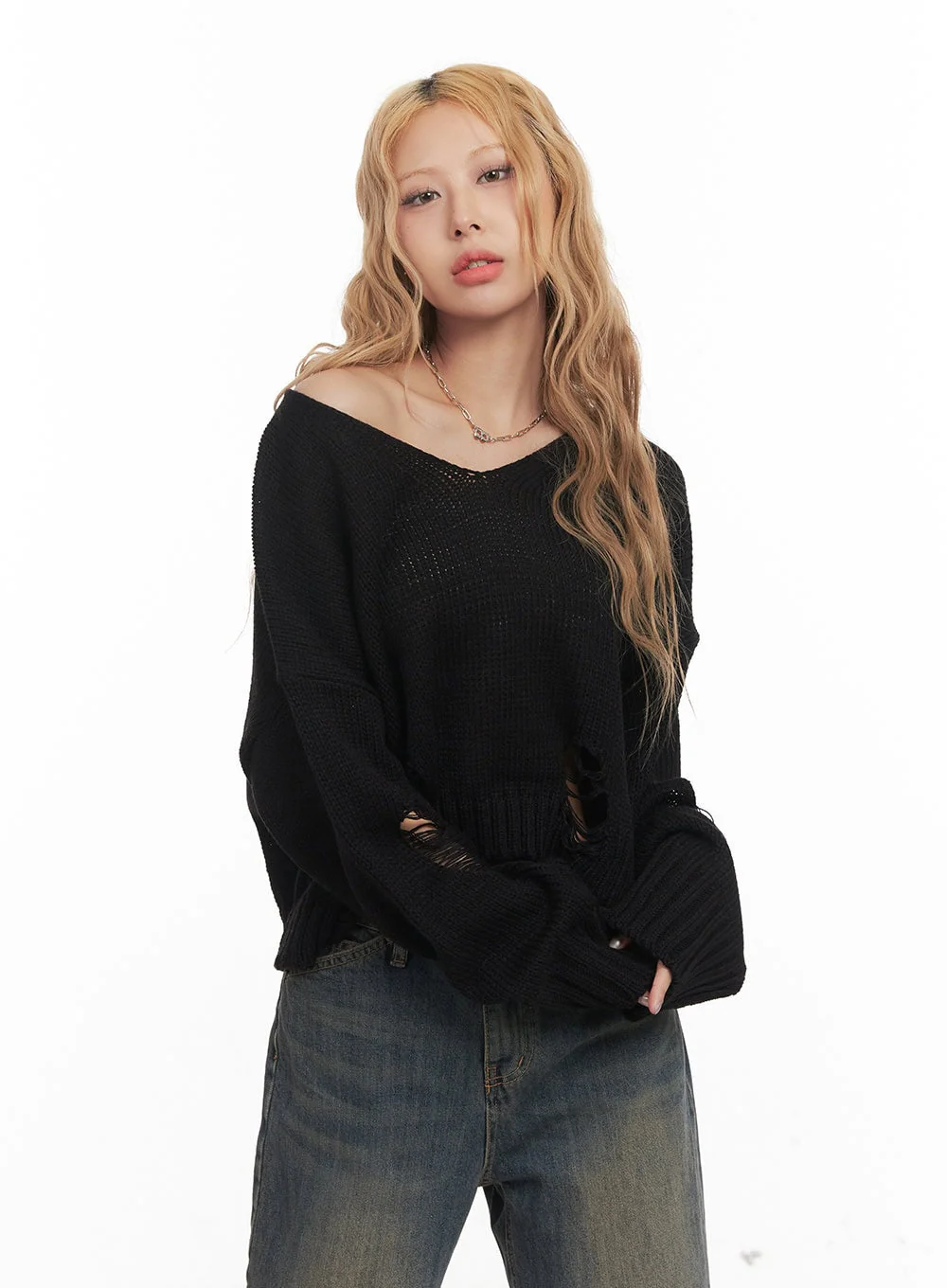 Destroyed Oversized Crop Sweater CM505 - Image 12