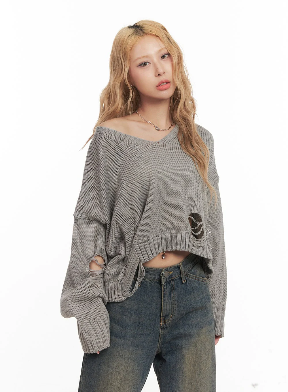 Destroyed Oversized Crop Sweater CM505 - Image 2