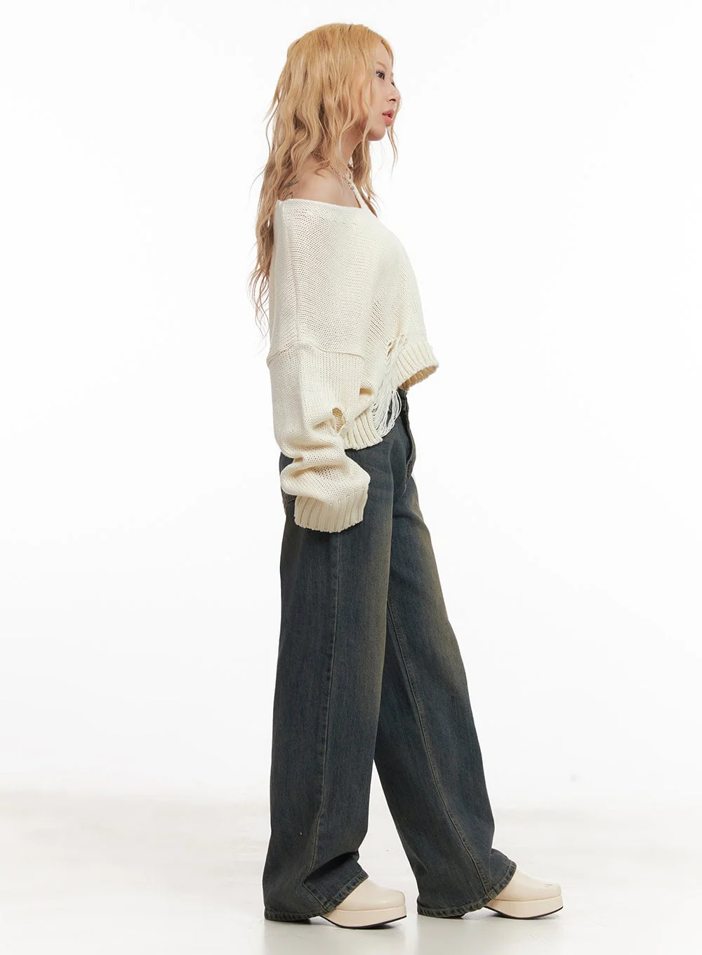 Destroyed Oversized Crop Sweater CM505 - Image 7