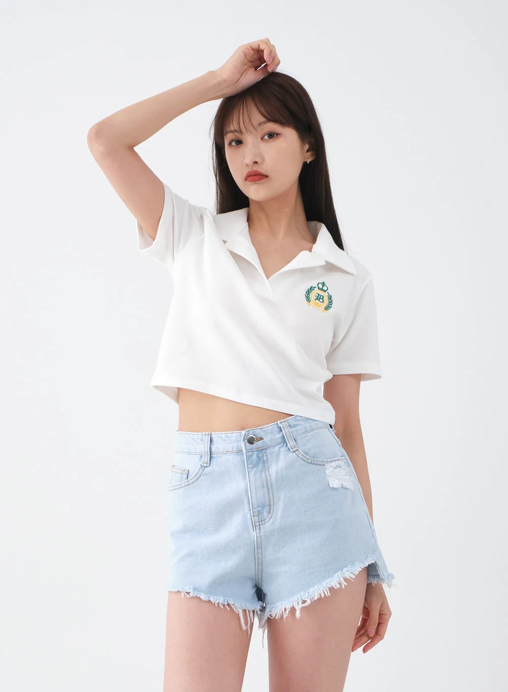 Distressed Raw Hem Denim Shorts CA27 - Image 7