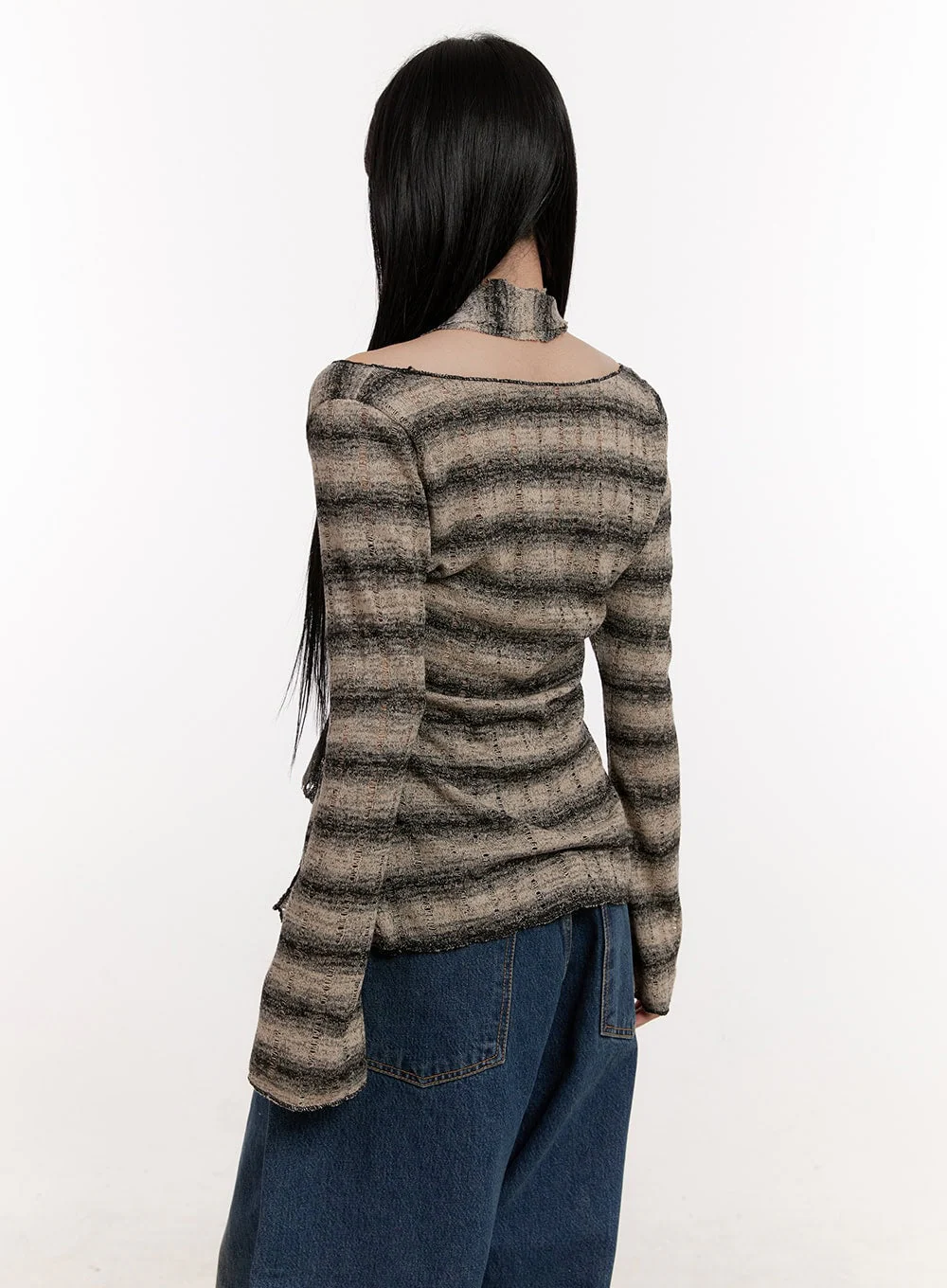 Distressed Striped Sweater with Scarf CJ531 - Image 6