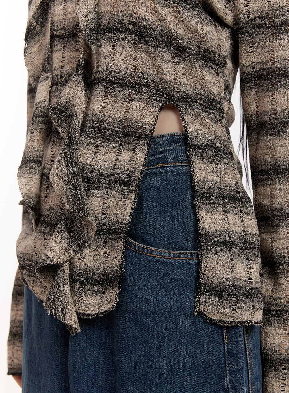 Distressed Striped Sweater with Scarf CJ531 - Image 7