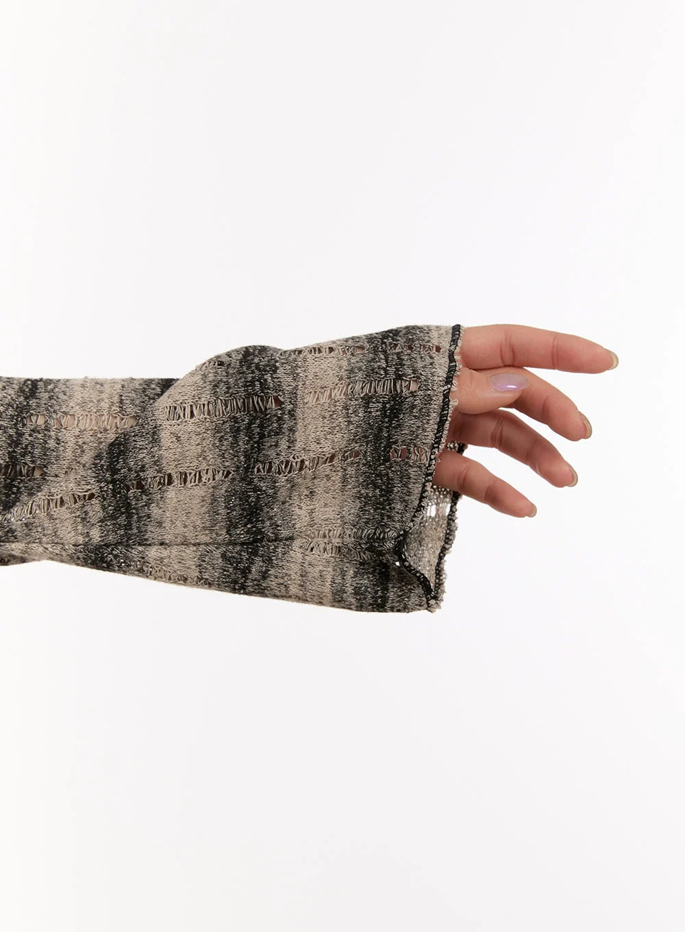 Distressed Striped Sweater with Scarf CJ531 - Image 8