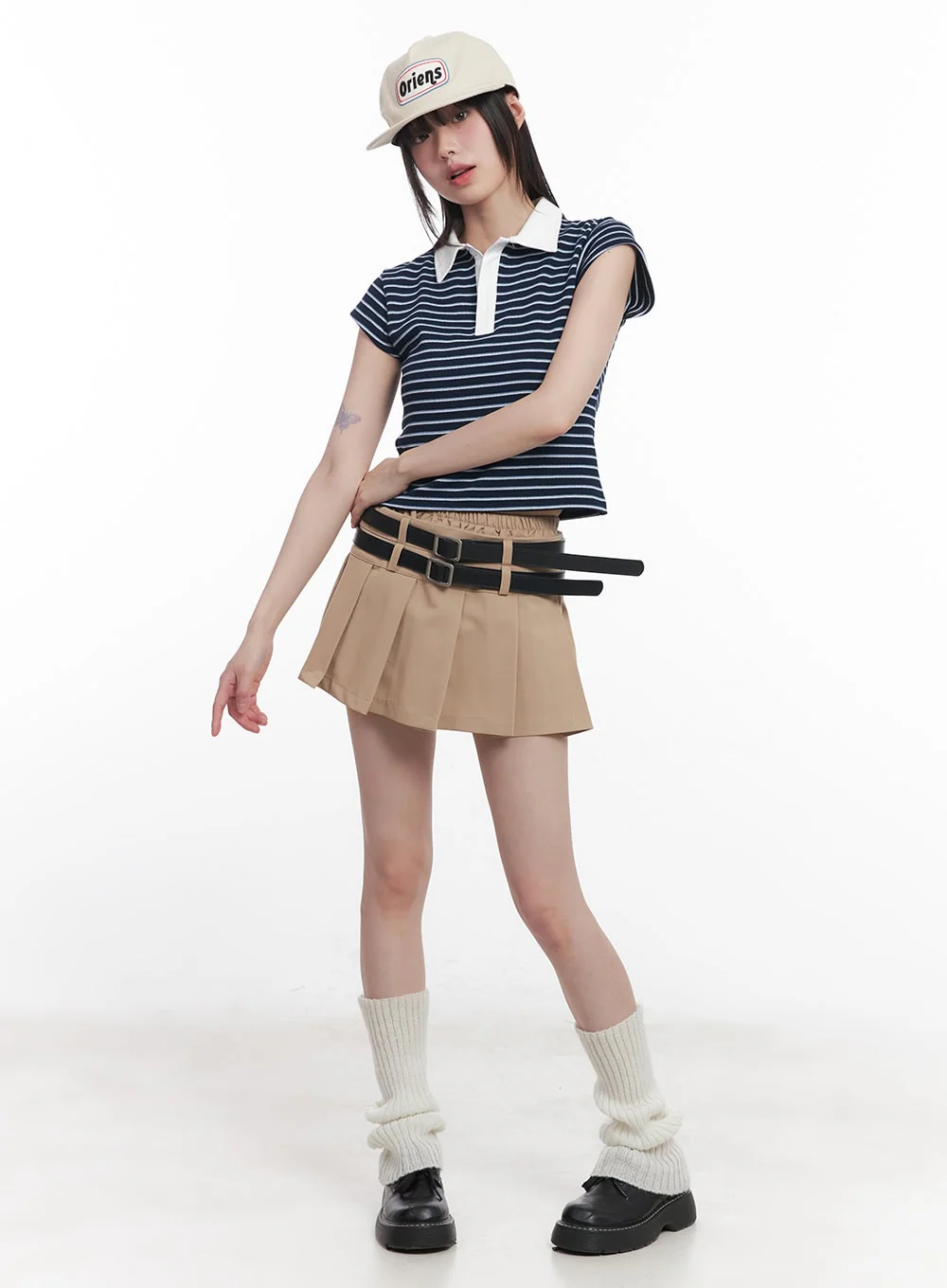 Double Belt Pleated Mini Skirt CU506 - Image 2