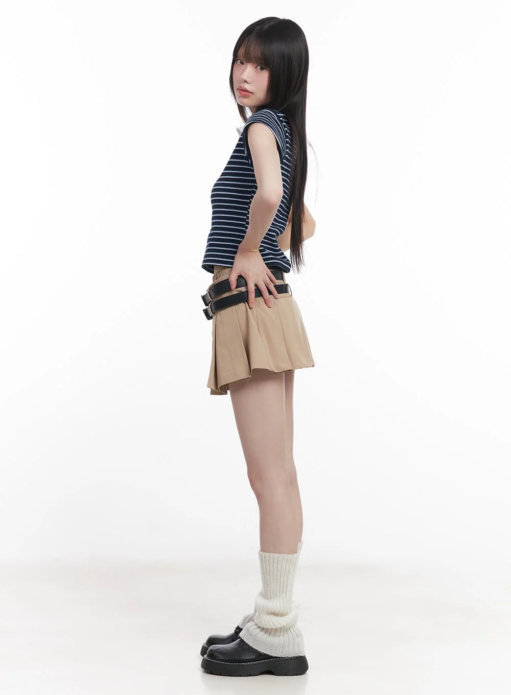 Double Belt Pleated Mini Skirt CU506 - Image 3