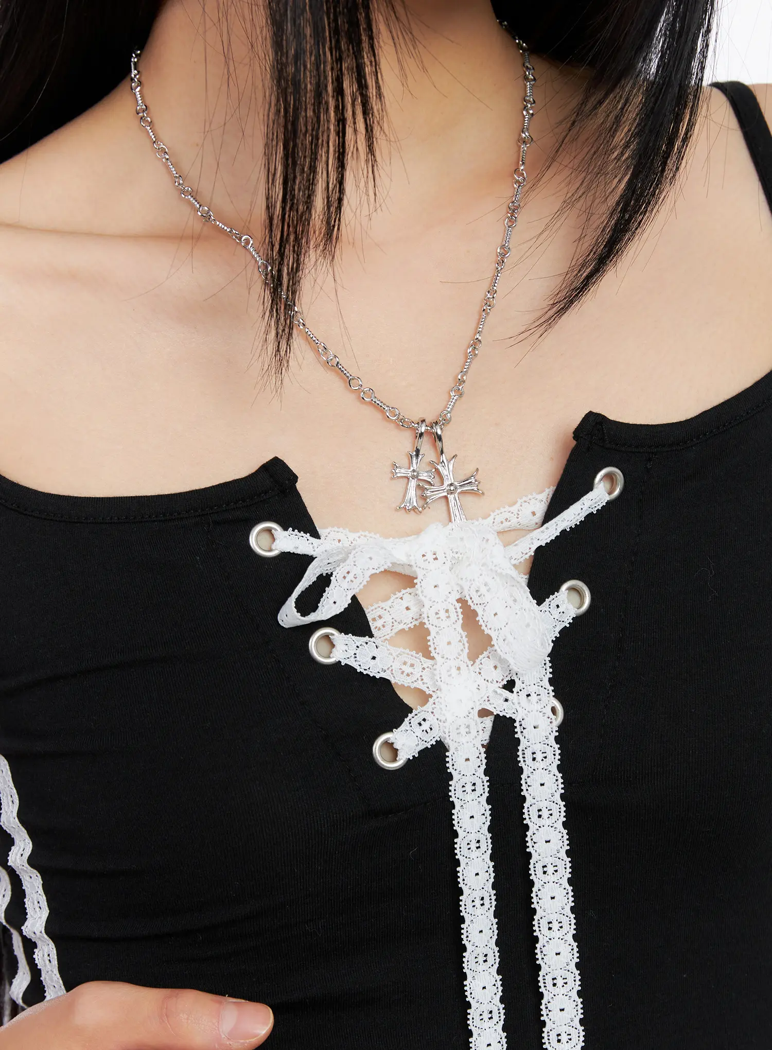 Double Cross Chain Necklace CL530 - Image 4
