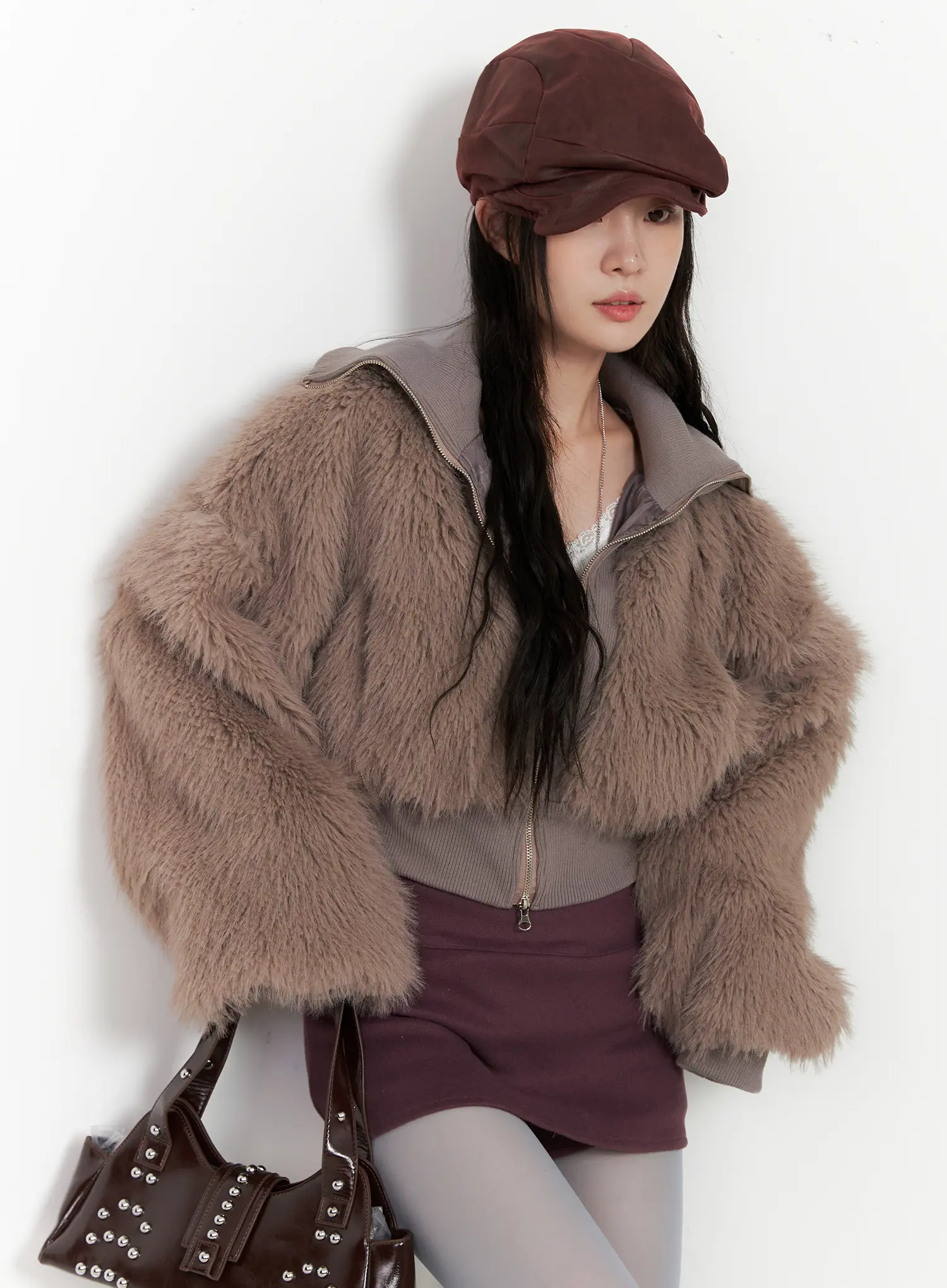 Double-Sided Faux Fur Crop Jacket CN513