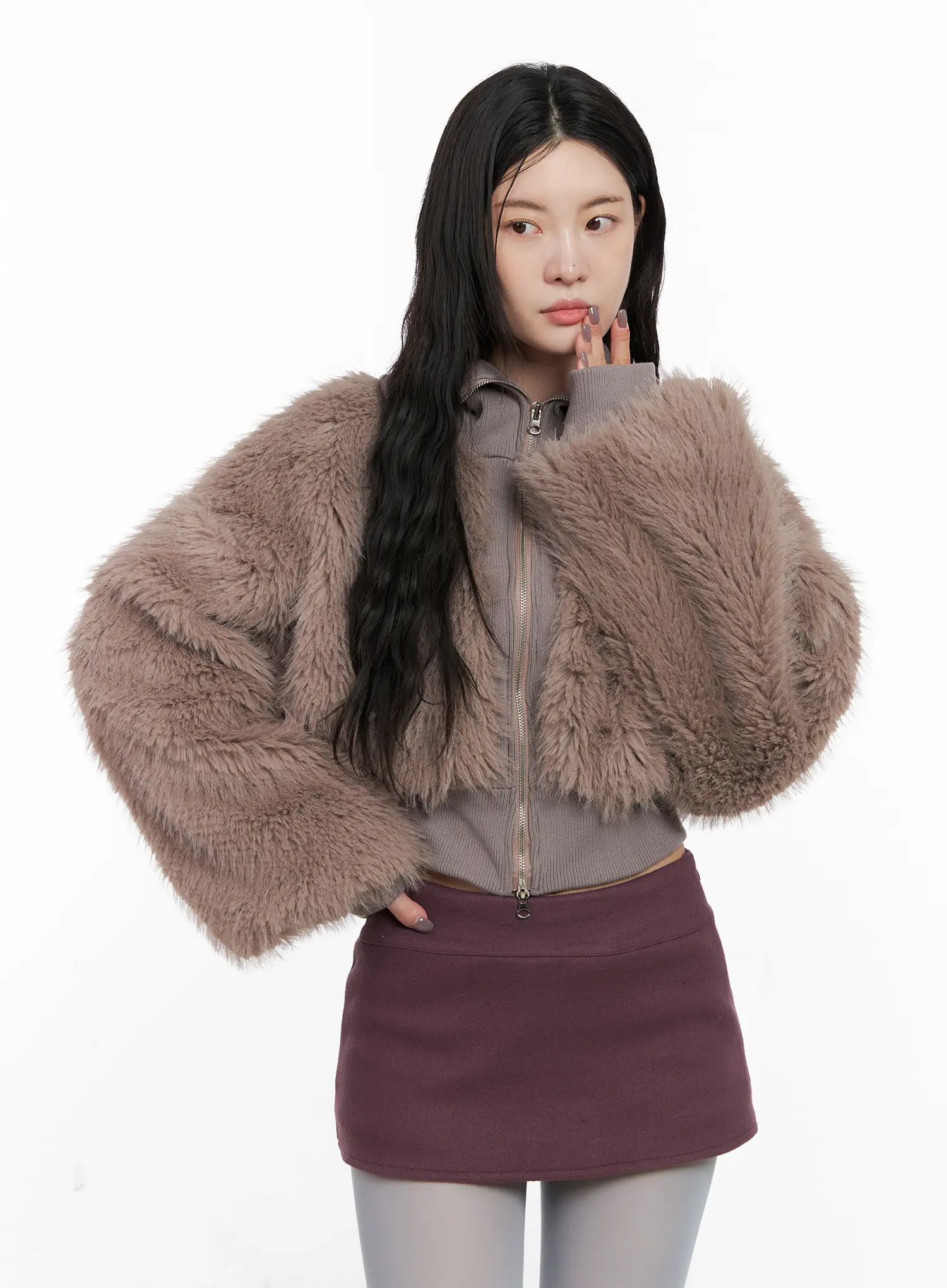 Double-Sided Faux Fur Crop Jacket CN513 - Image 10
