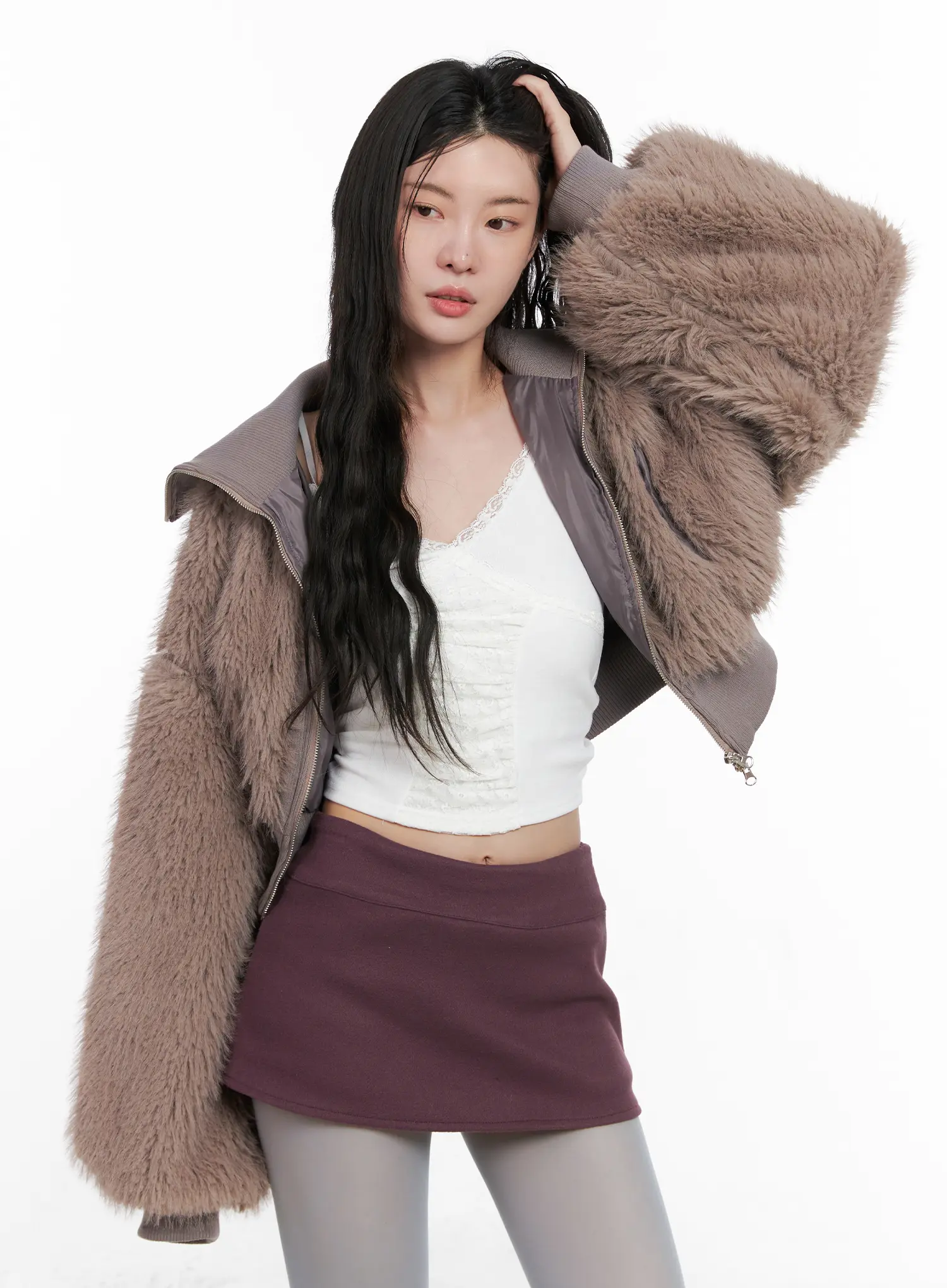 Double-Sided Faux Fur Crop Jacket CN513 - Image 2
