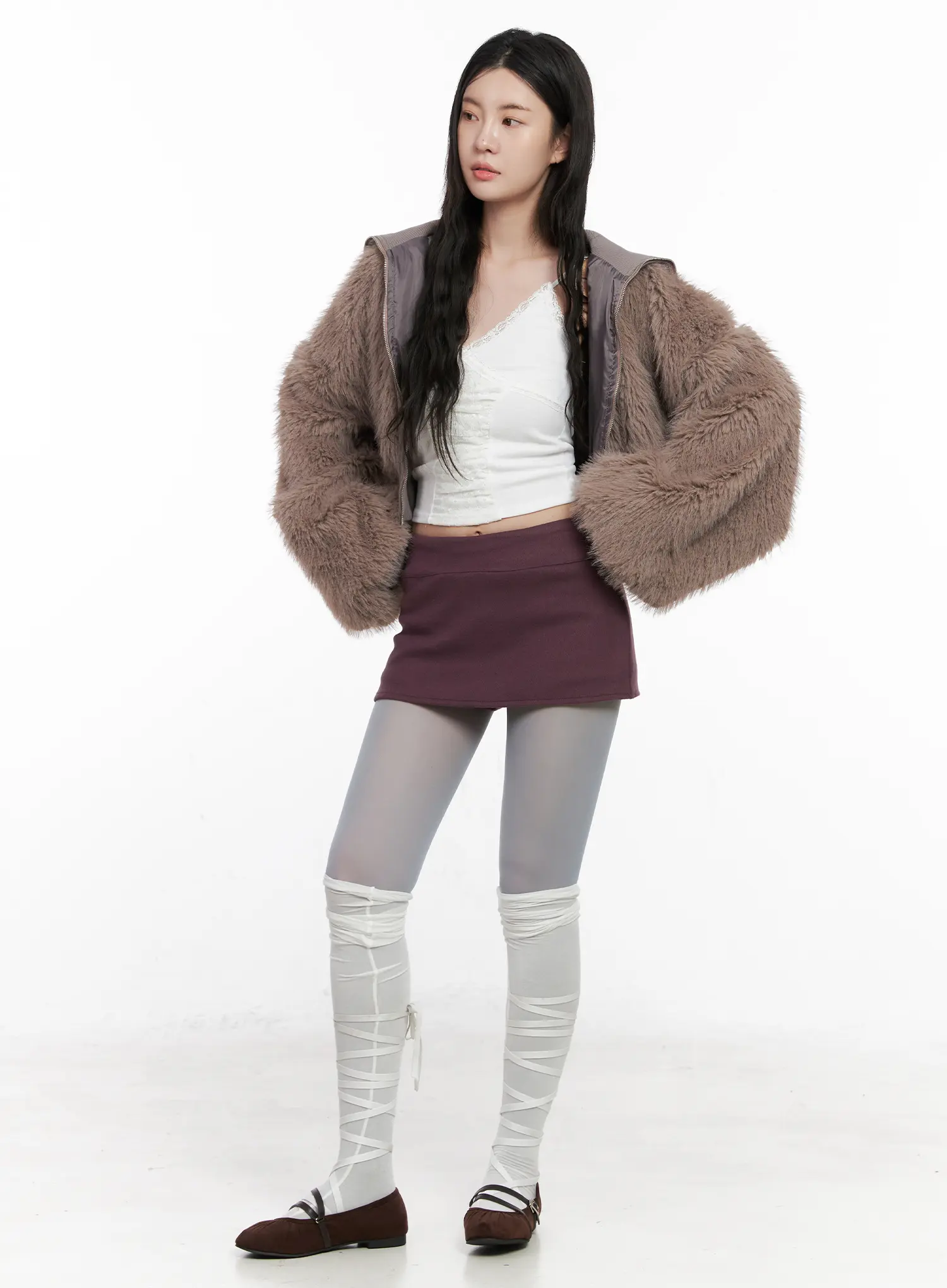 Double-Sided Faux Fur Crop Jacket CN513 - Image 3