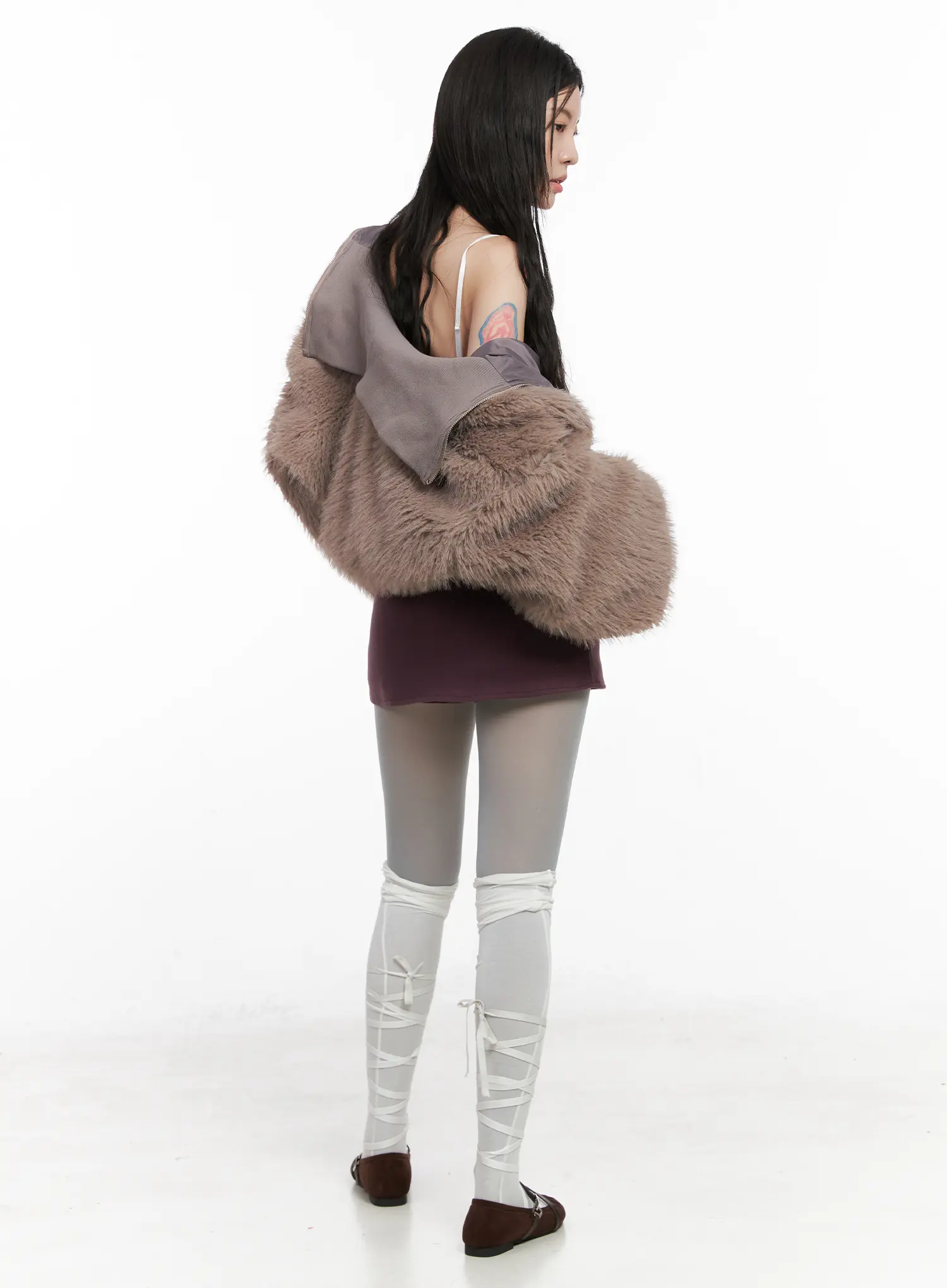 Double-Sided Faux Fur Crop Jacket CN513 - Image 5