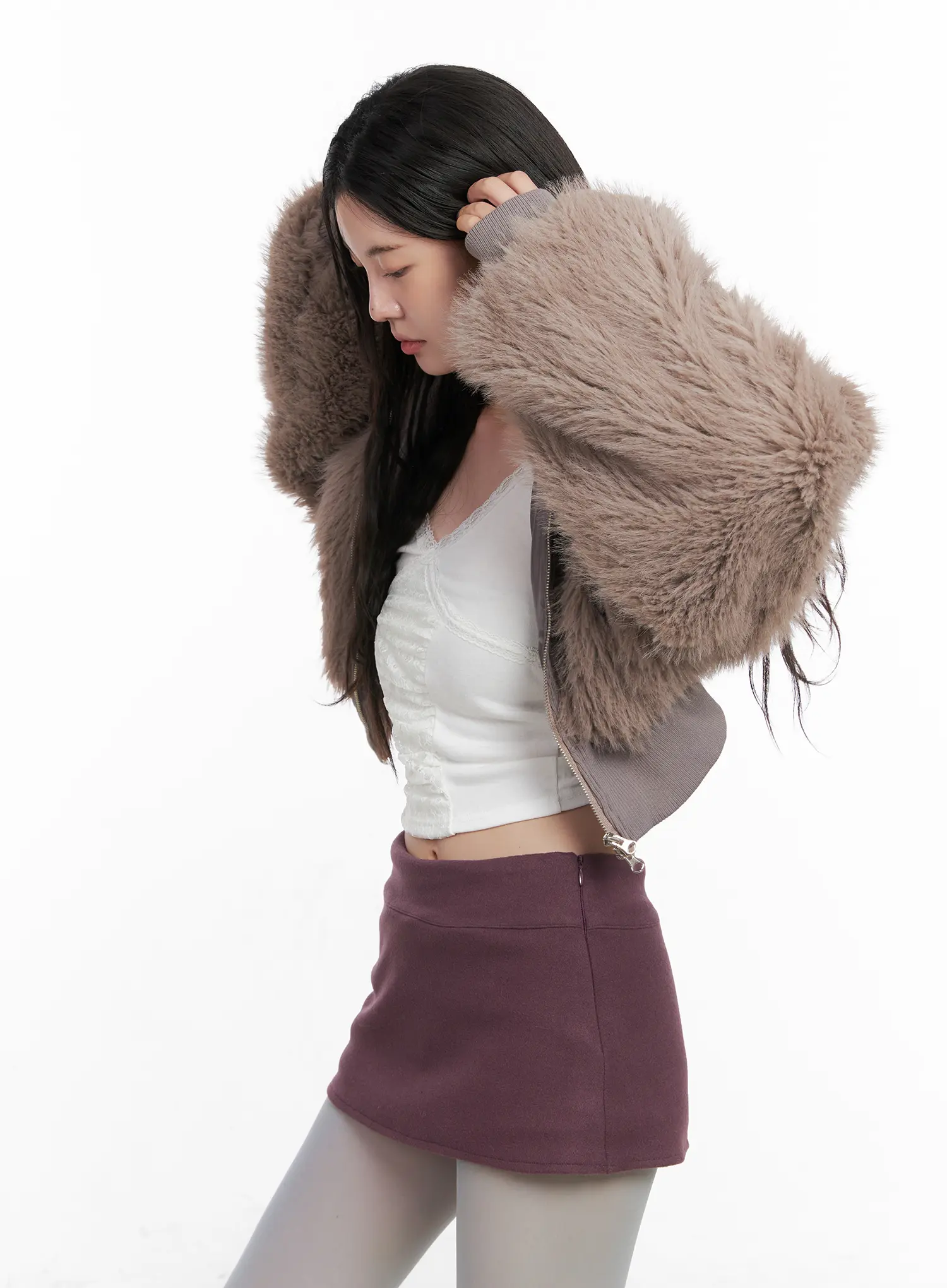 Double-Sided Faux Fur Crop Jacket CN513 - Image 6