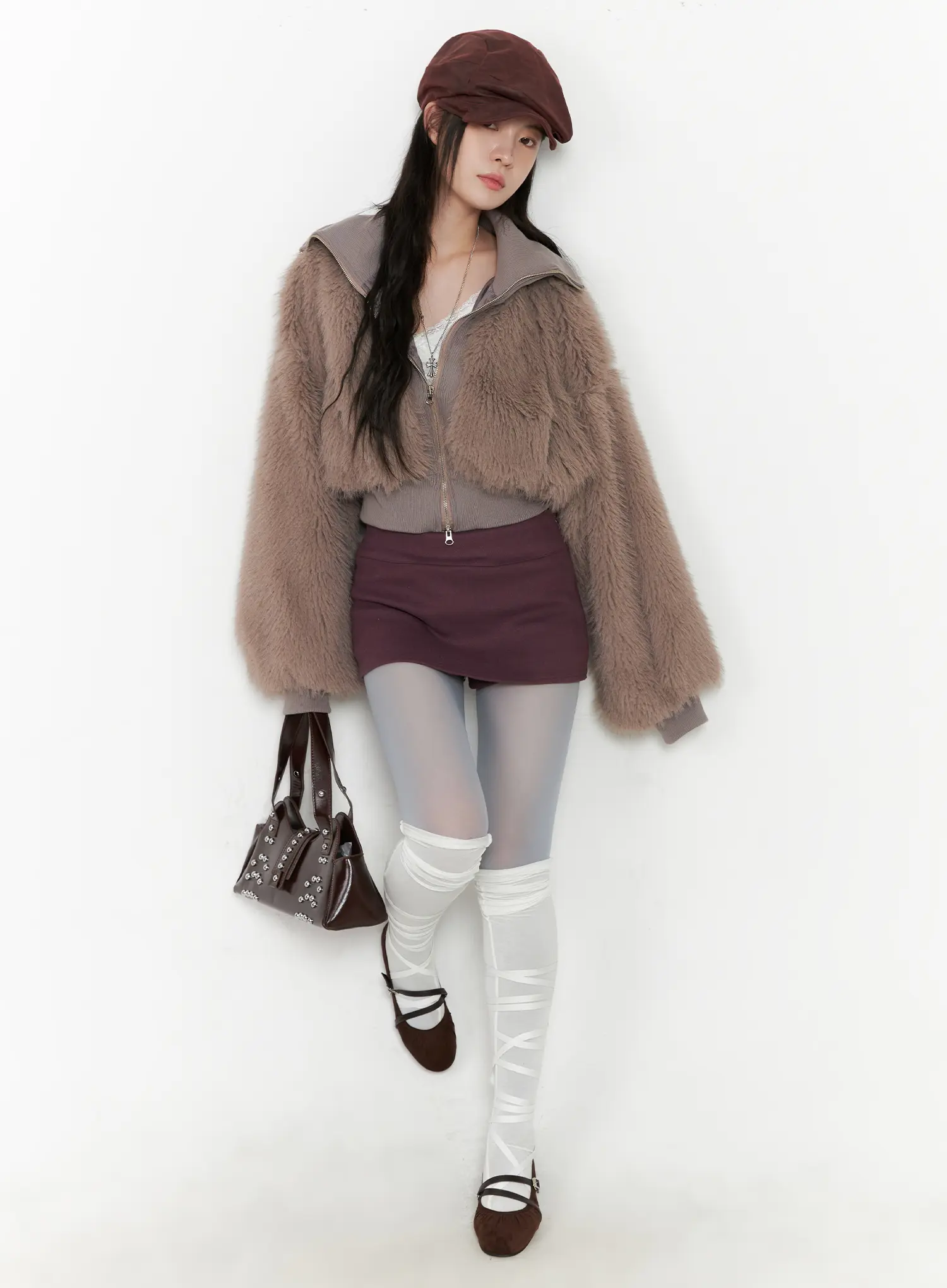 Double-Sided Faux Fur Crop Jacket CN513 - Image 7