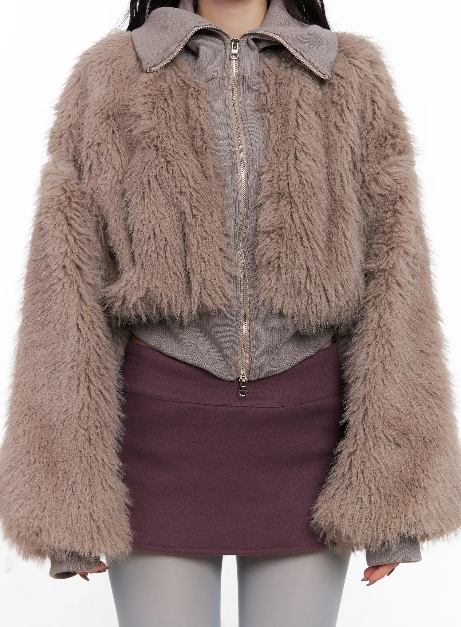 Double-Sided Faux Fur Crop Jacket CN513 - Image 8