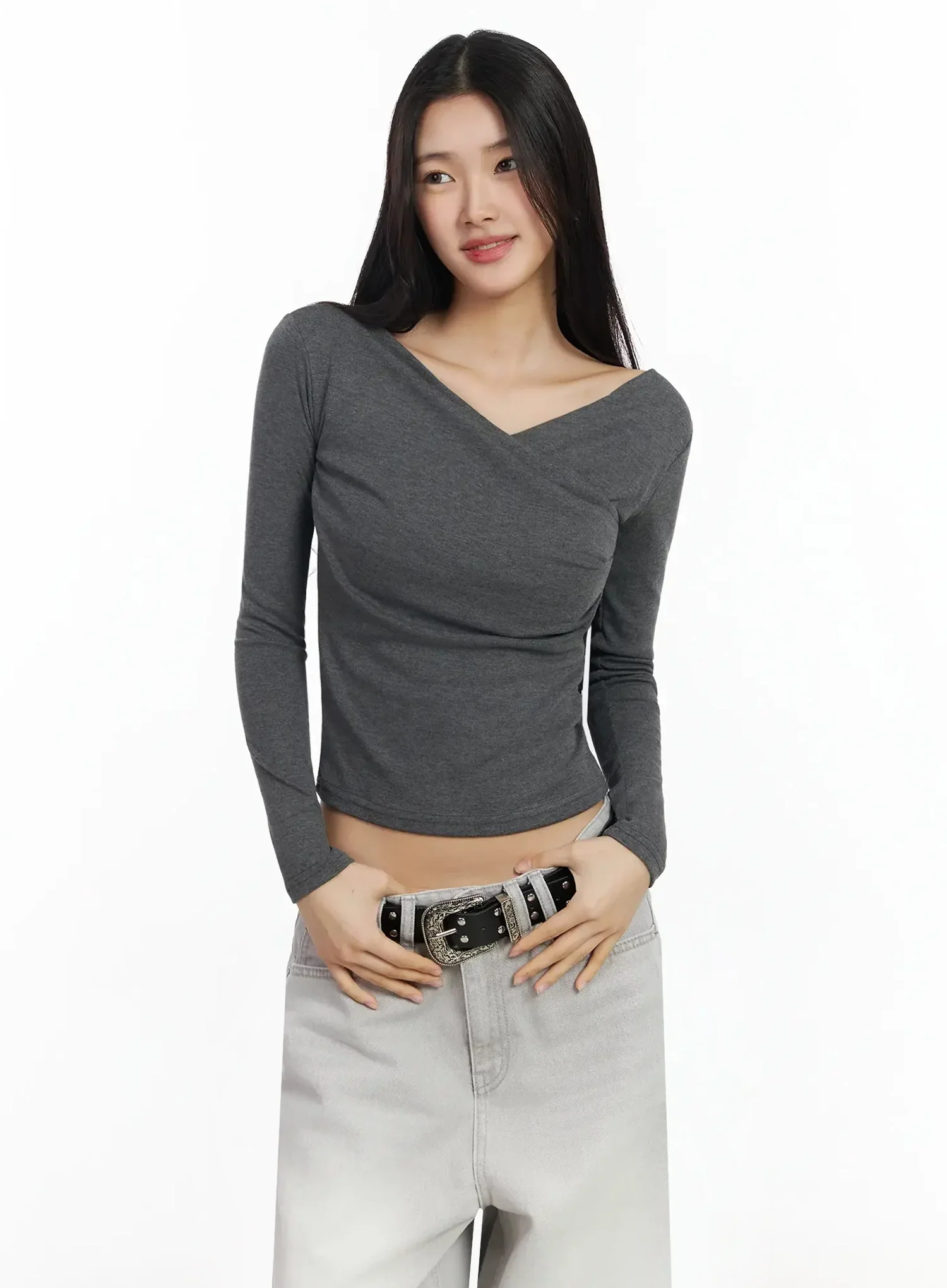 Draped V-Neck Long Sleeve Top IA508 - Image 16