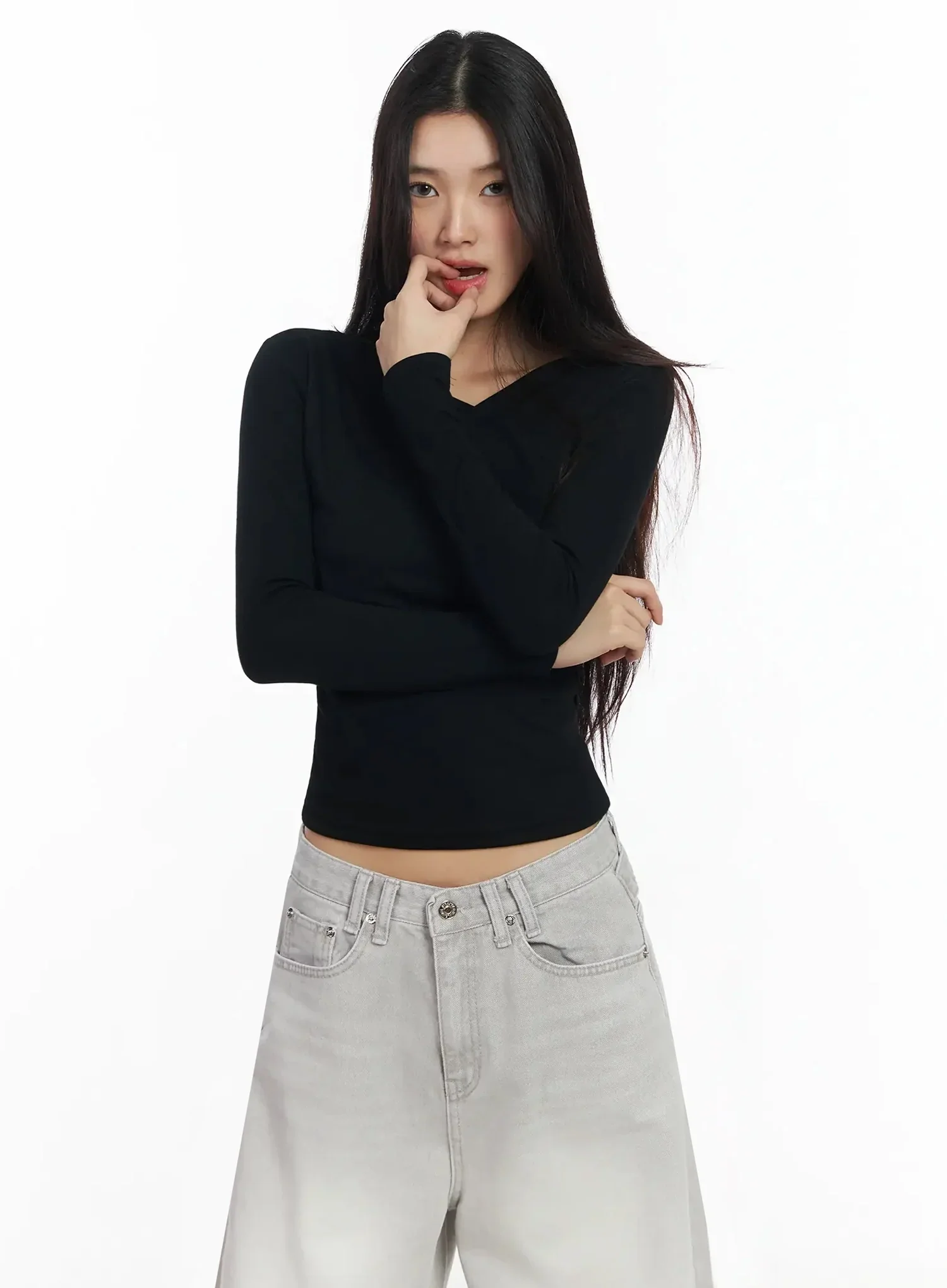 Draped V-Neck Long Sleeve Top IA508 - Image 7