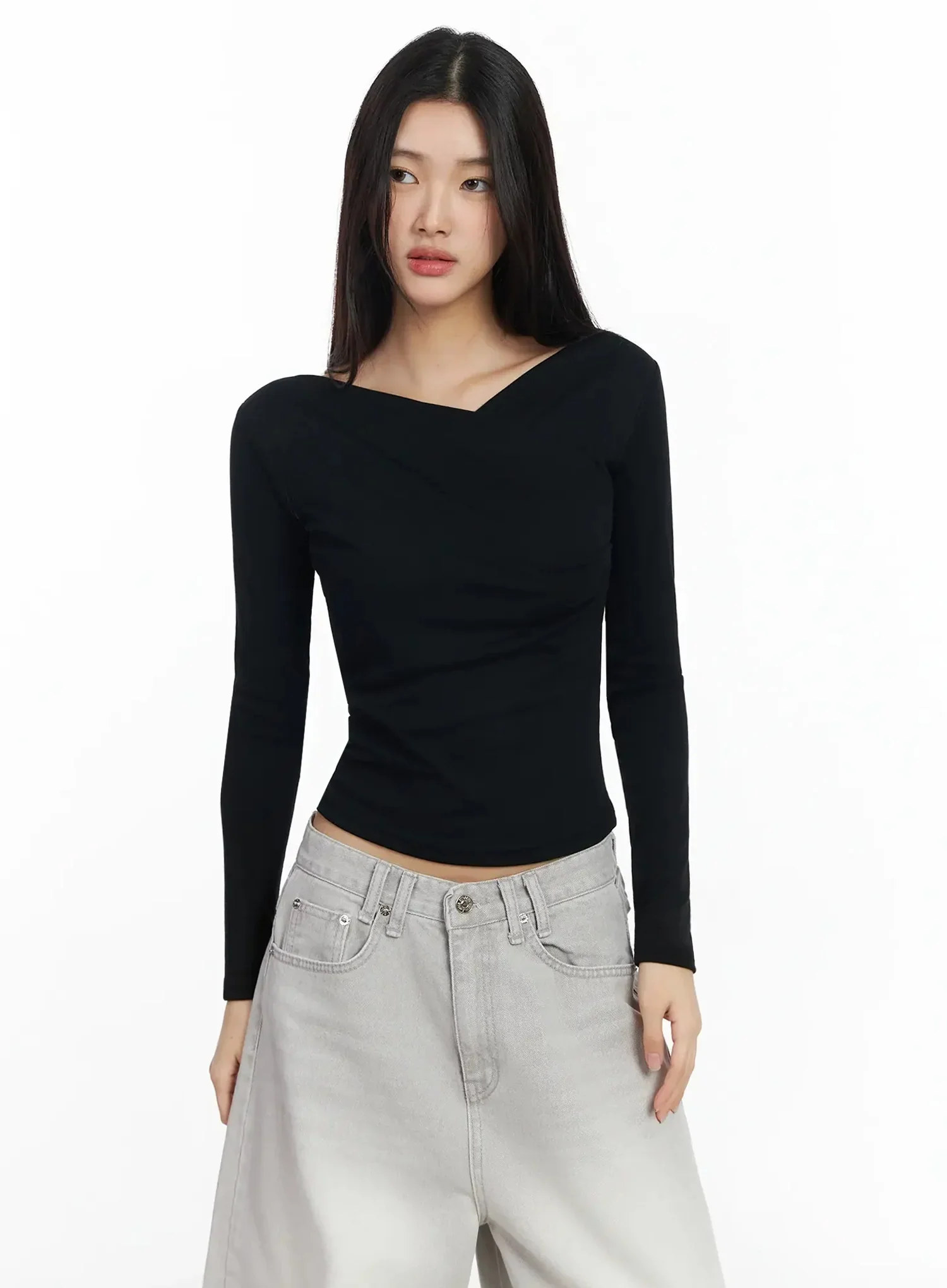 Draped V-Neck Long Sleeve Top IA508 - Image 8