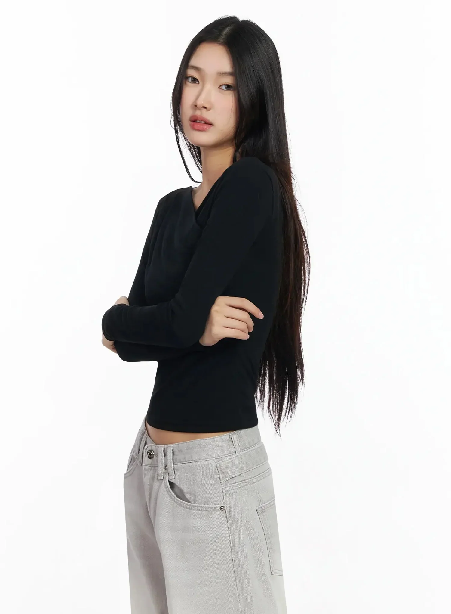Draped V-Neck Long Sleeve Top IA508 - Image 9
