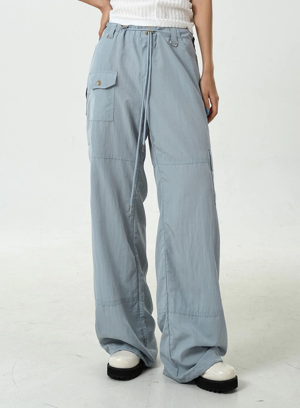 Drawstring Waist Wide Cargo Pants CU13 - Image 11