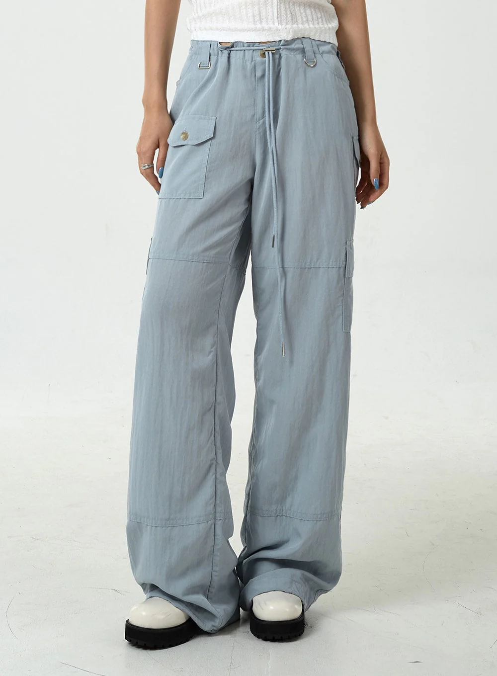 Drawstring Waist Wide Cargo Pants CU13 - Image 12
