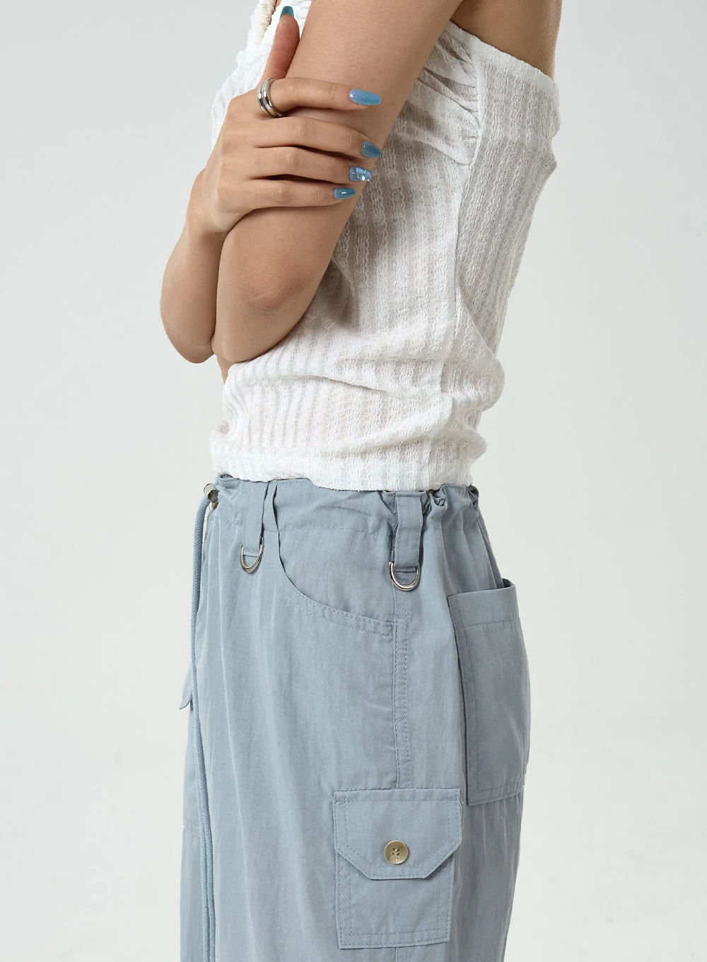 Drawstring Waist Wide Cargo Pants CU13 - Image 13