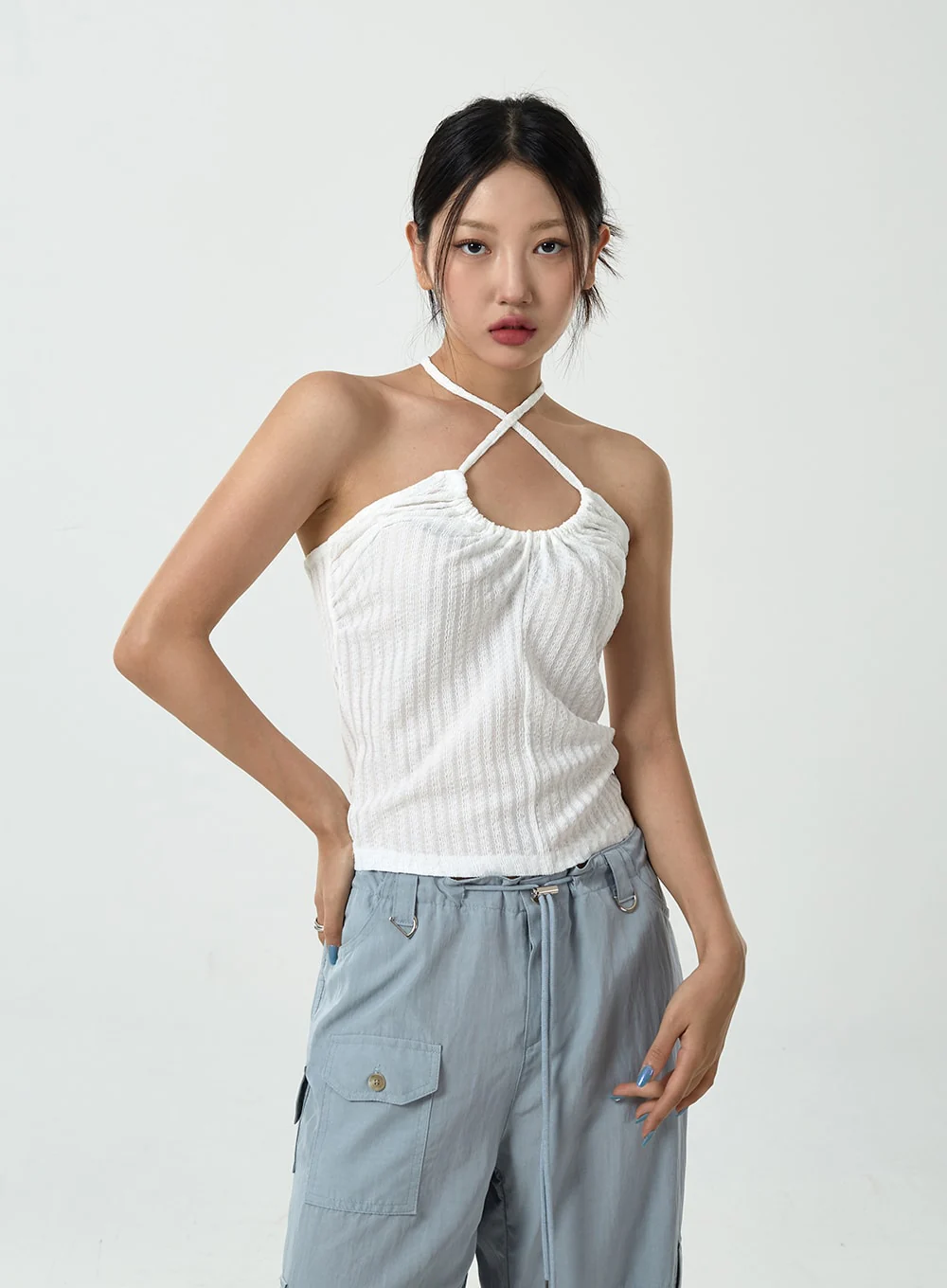 Drawstring Waist Wide Cargo Pants CU13 - Image 15