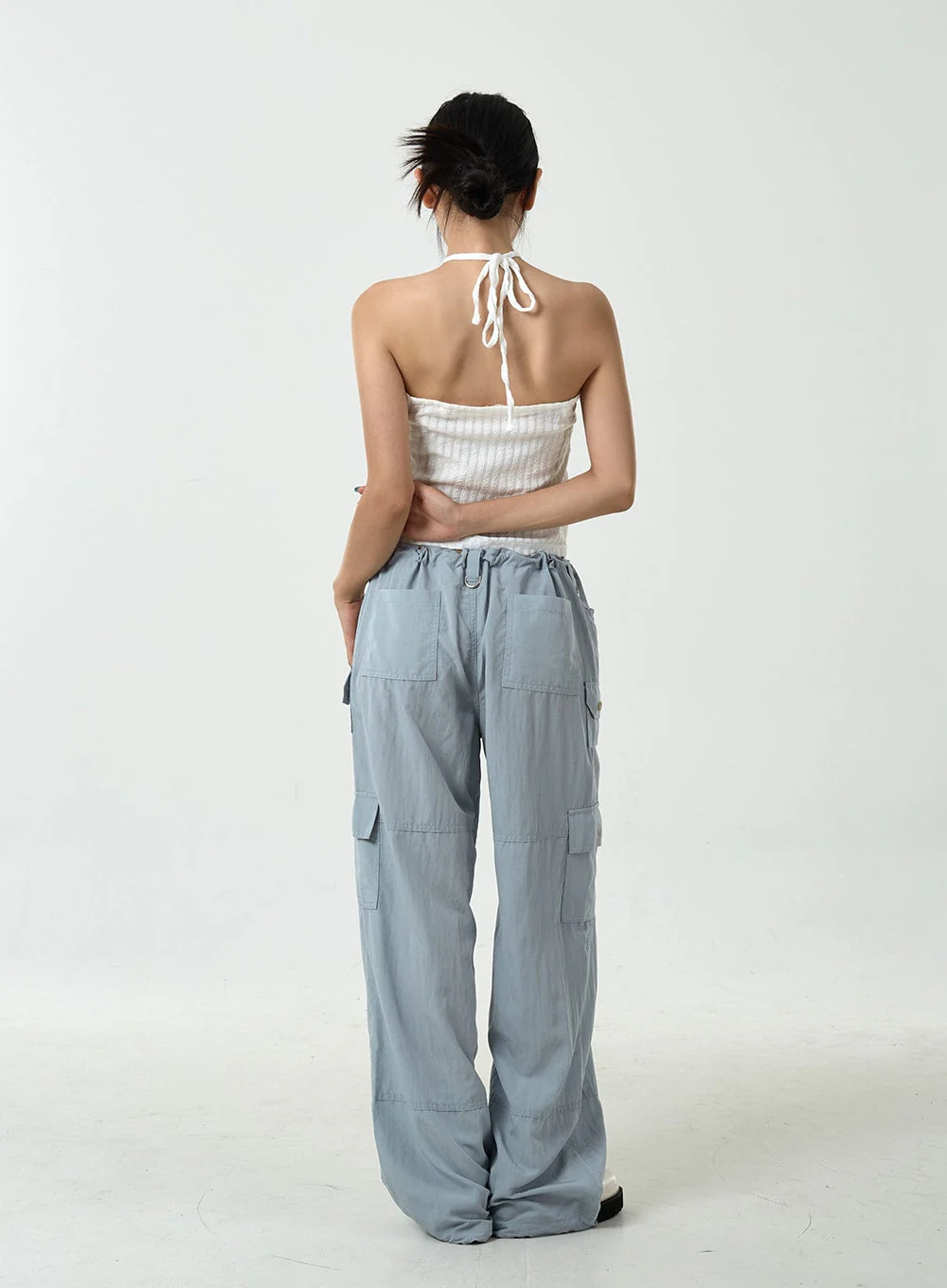 Drawstring Waist Wide Cargo Pants CU13 - Image 16