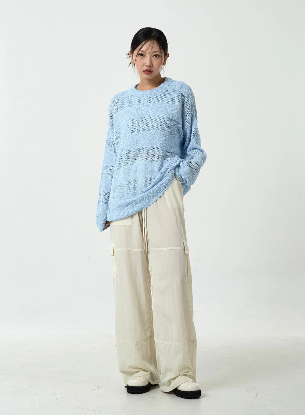 Drawstring Waist Wide Cargo Pants CU13 - Image 4