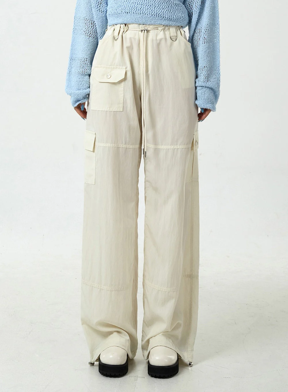 Drawstring Waist Wide Cargo Pants CU13 - Image 5
