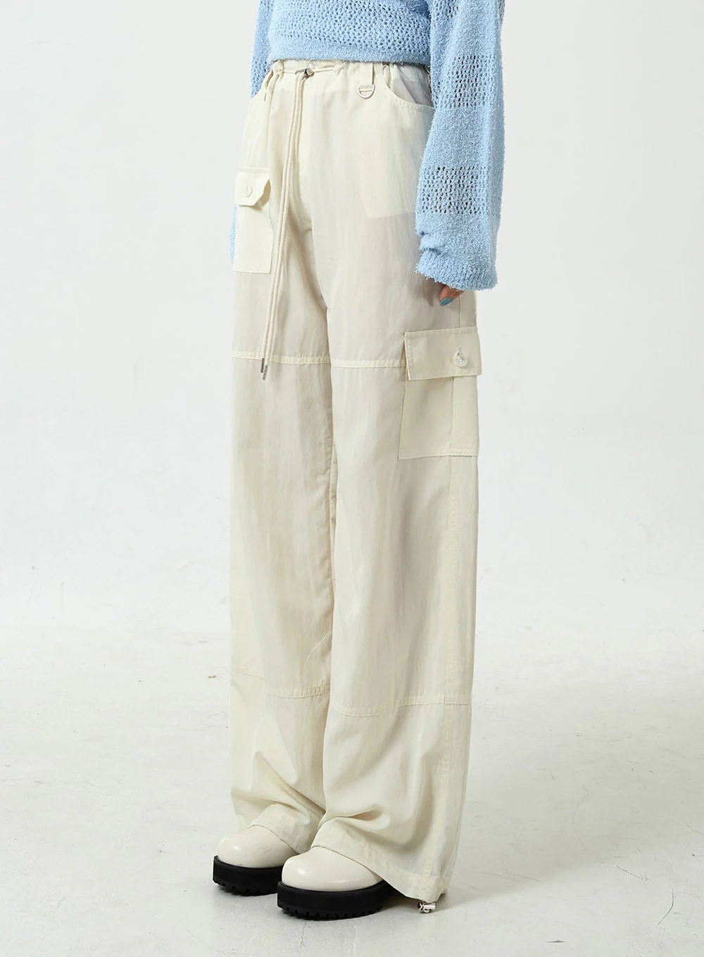 Drawstring Waist Wide Cargo Pants CU13 - Image 6