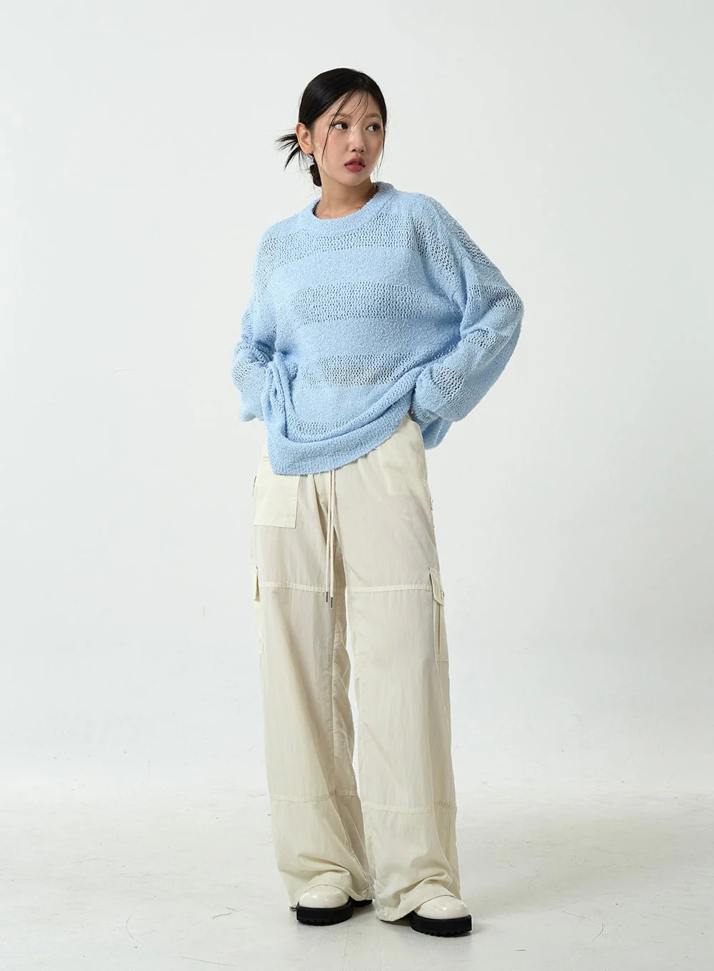 Drawstring Waist Wide Cargo Pants CU13 - Image 7