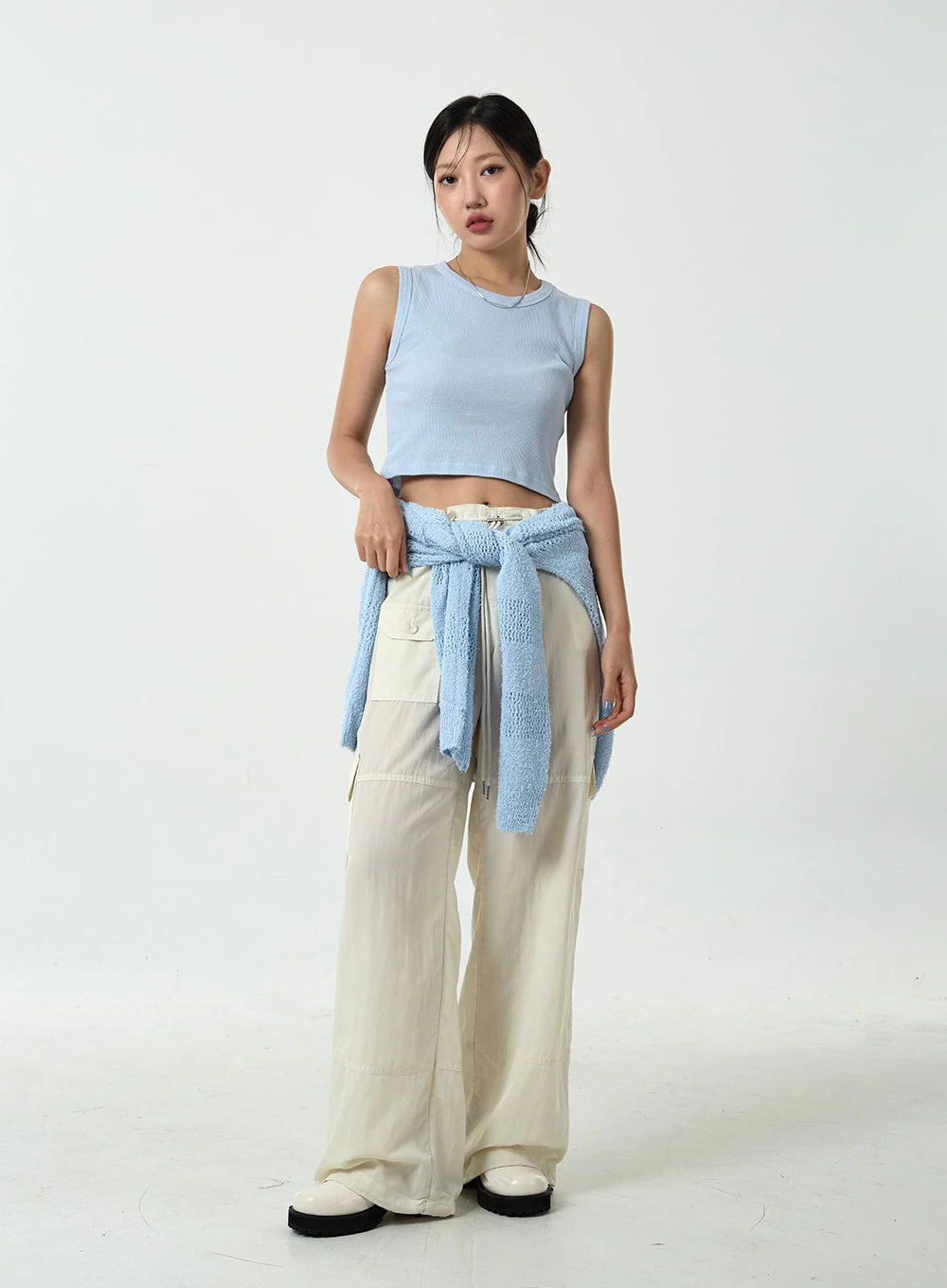Drawstring Waist Wide Cargo Pants CU13 - Image 8