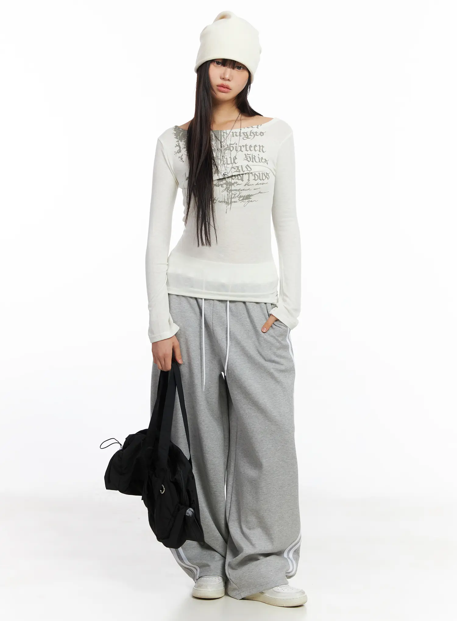 Edgy Boat Neck Graphic Long Sleeve Tee CF506 - Image 3
